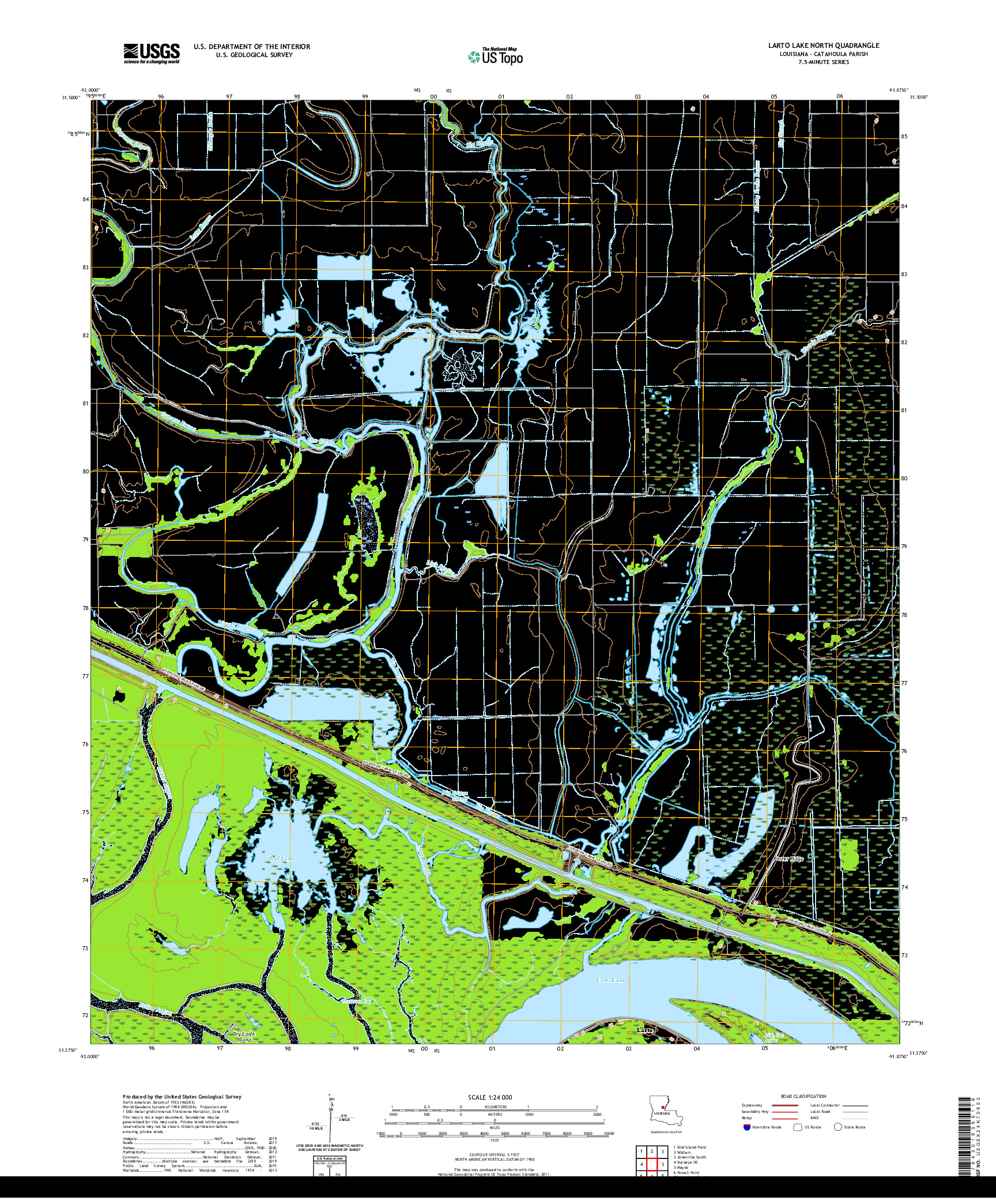 USGS US TOPO 7.5-MINUTE MAP FOR LARTO LAKE NORTH, LA 2020