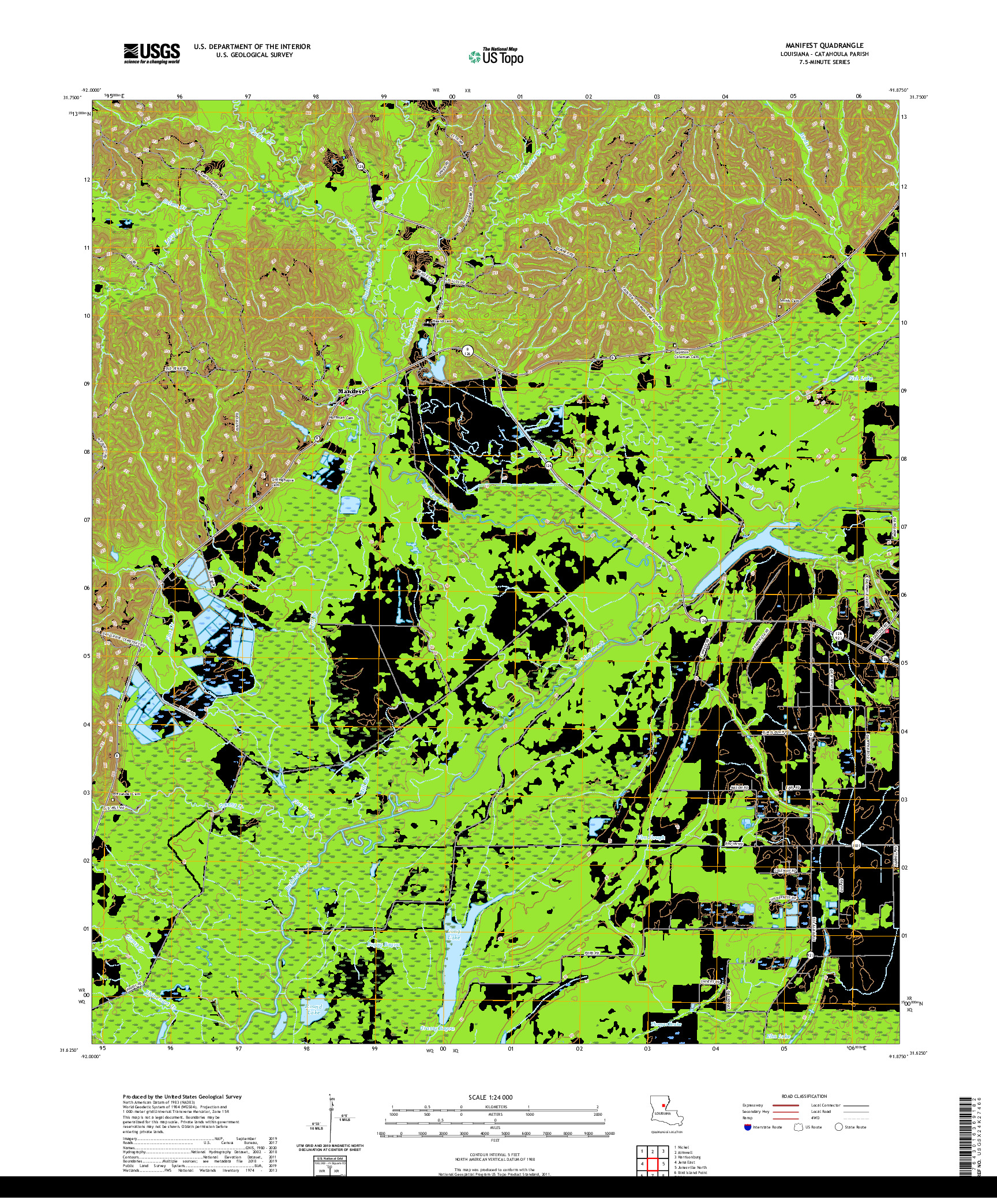 USGS US TOPO 7.5-MINUTE MAP FOR MANIFEST, LA 2020