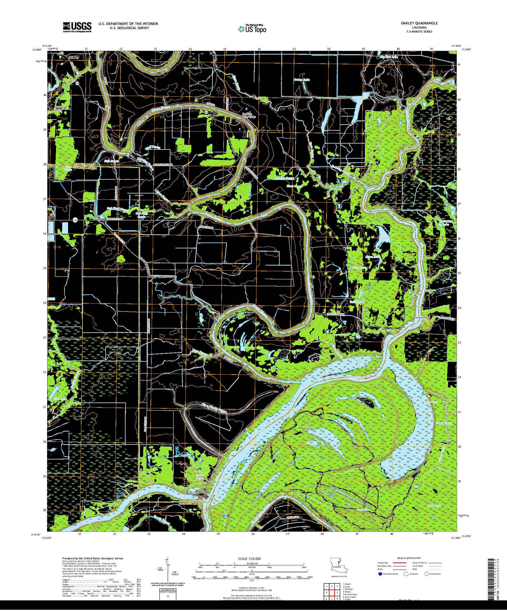 USGS US TOPO 7.5-MINUTE MAP FOR OAKLEY, LA 2020