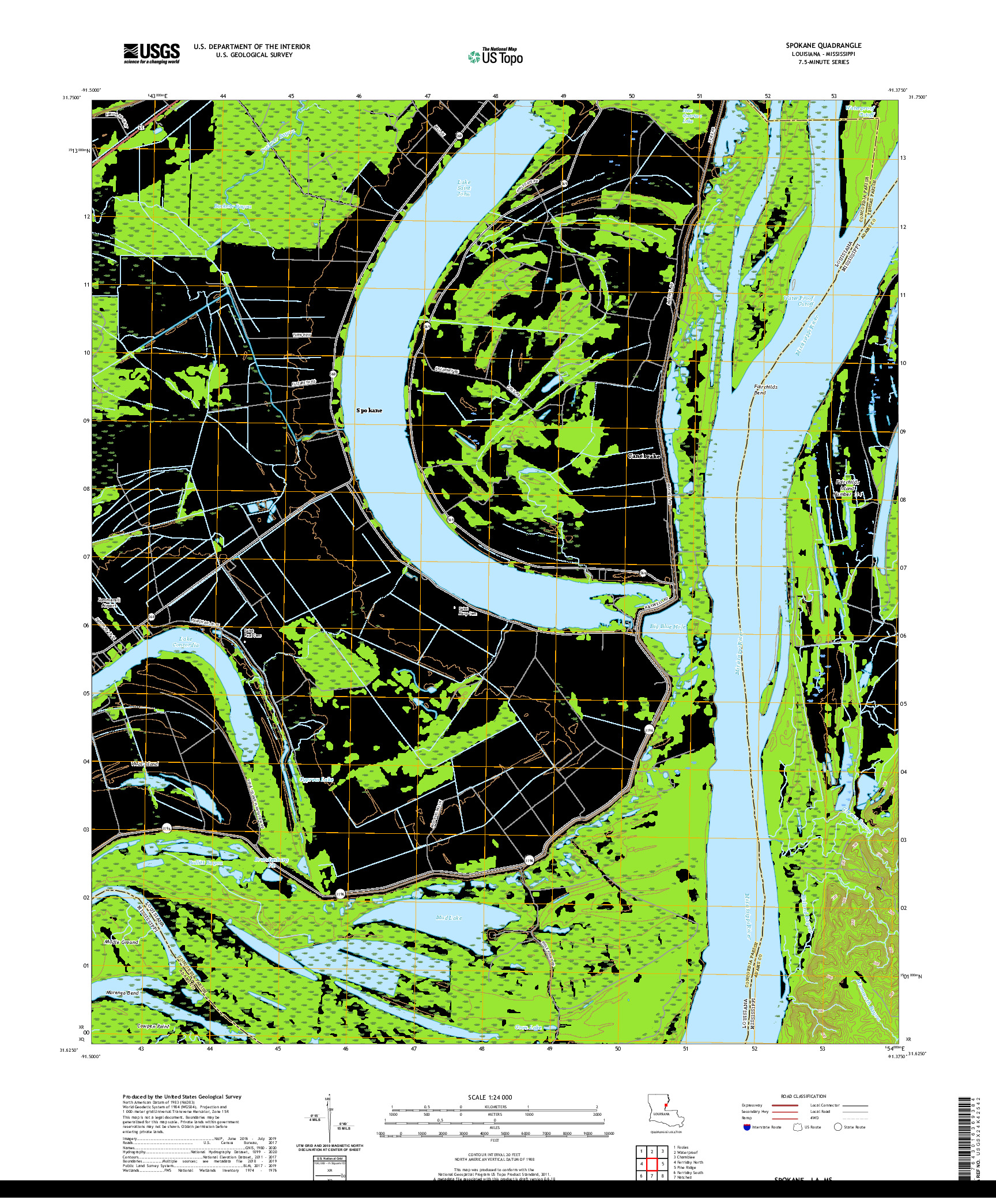 USGS US TOPO 7.5-MINUTE MAP FOR SPOKANE, LA,MS 2020