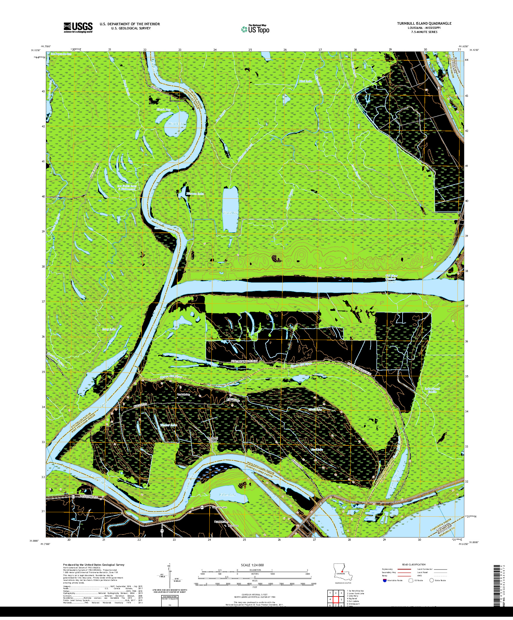 USGS US TOPO 7.5-MINUTE MAP FOR TURNBULL ISLAND, LA,MS 2020