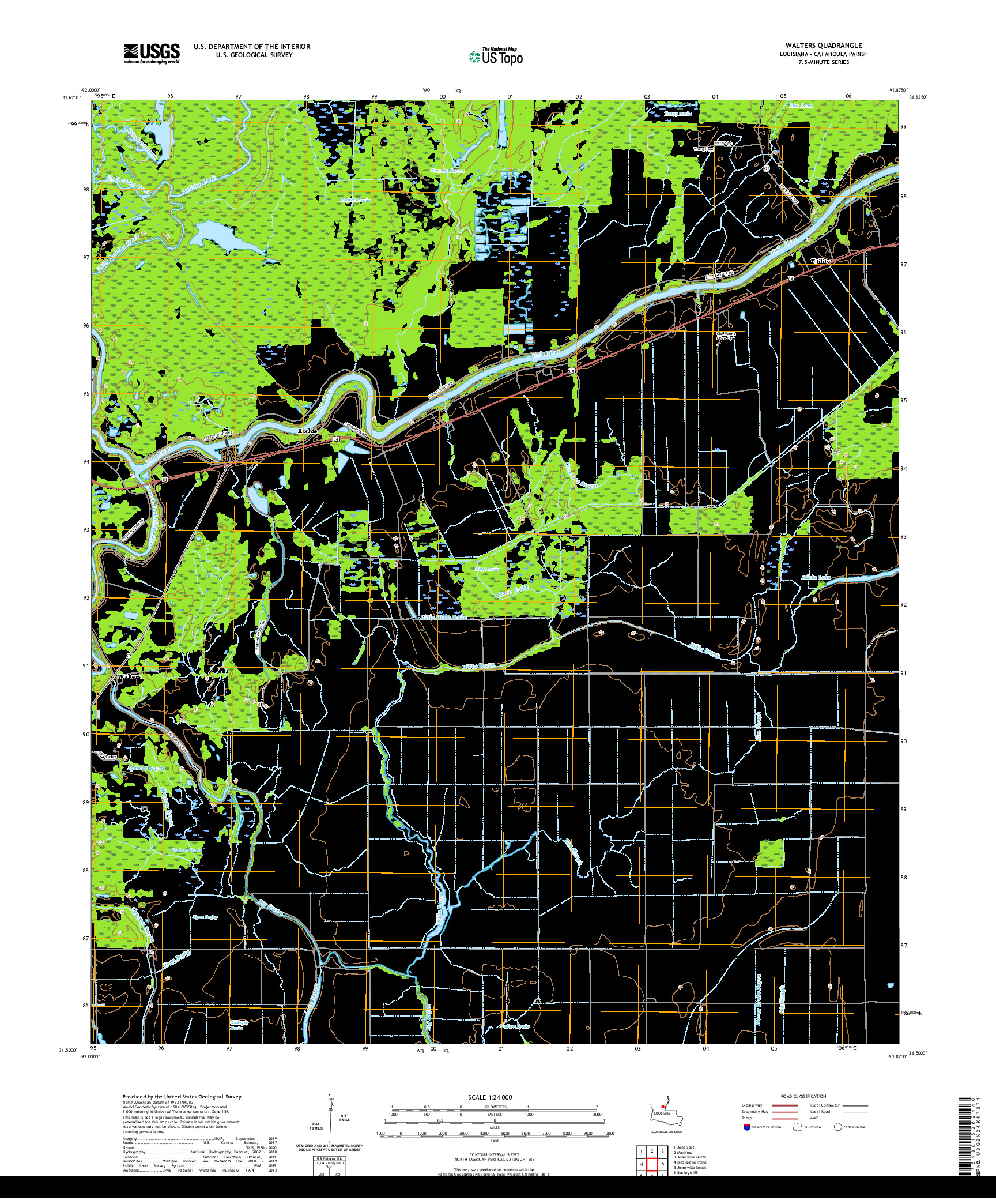 USGS US TOPO 7.5-MINUTE MAP FOR WALTERS, LA 2020