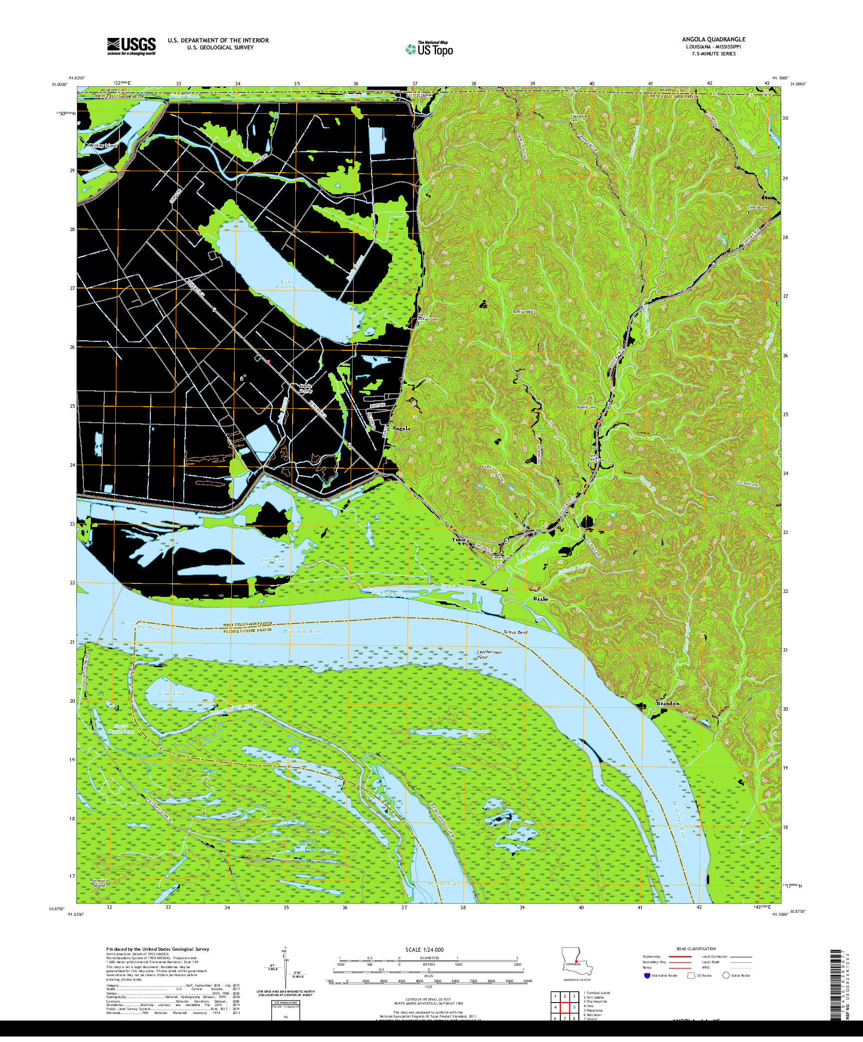 USGS US TOPO 7.5-MINUTE MAP FOR ANGOLA, LA,MS 2020