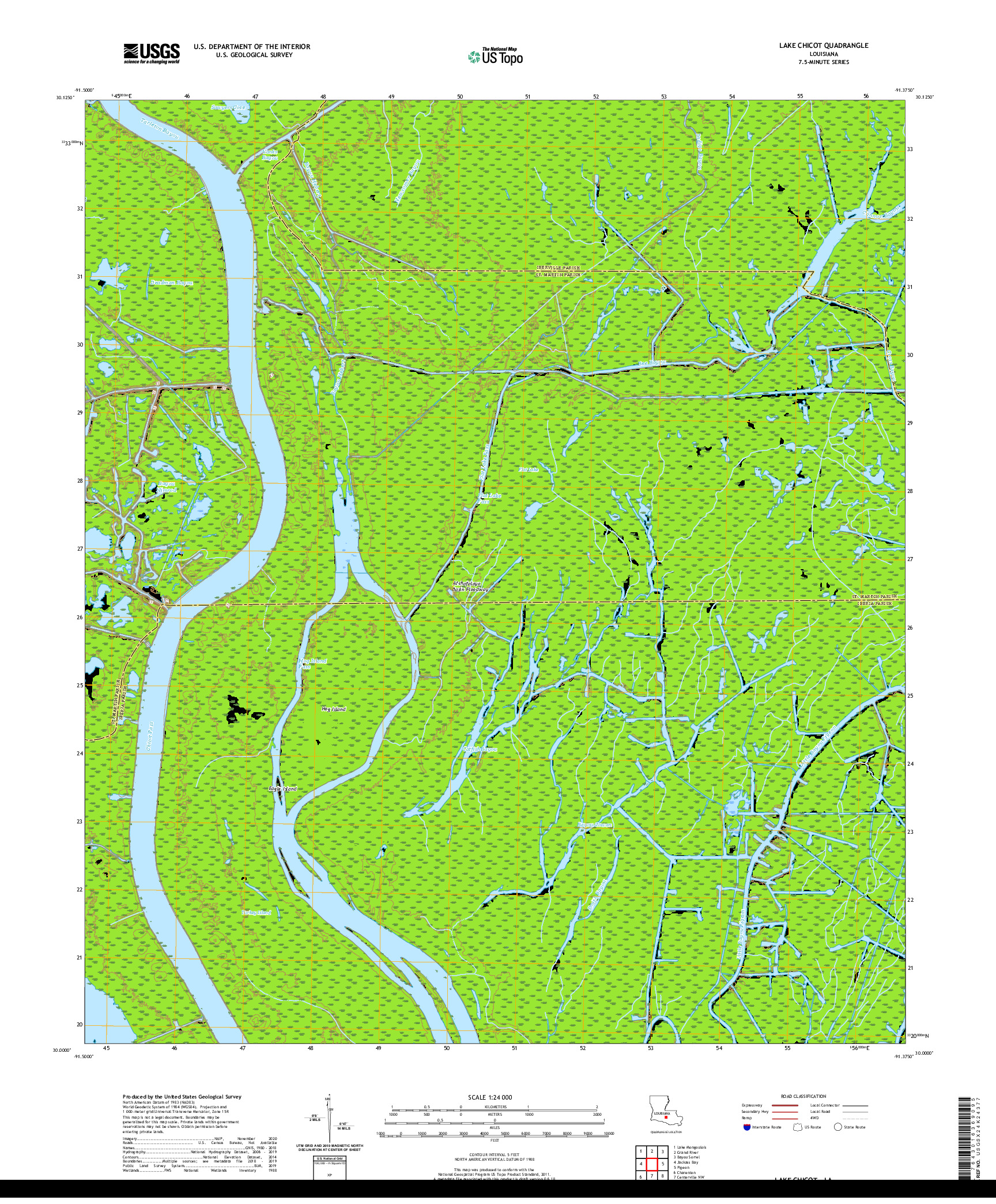 USGS US TOPO 7.5-MINUTE MAP FOR LAKE CHICOT, LA 2020