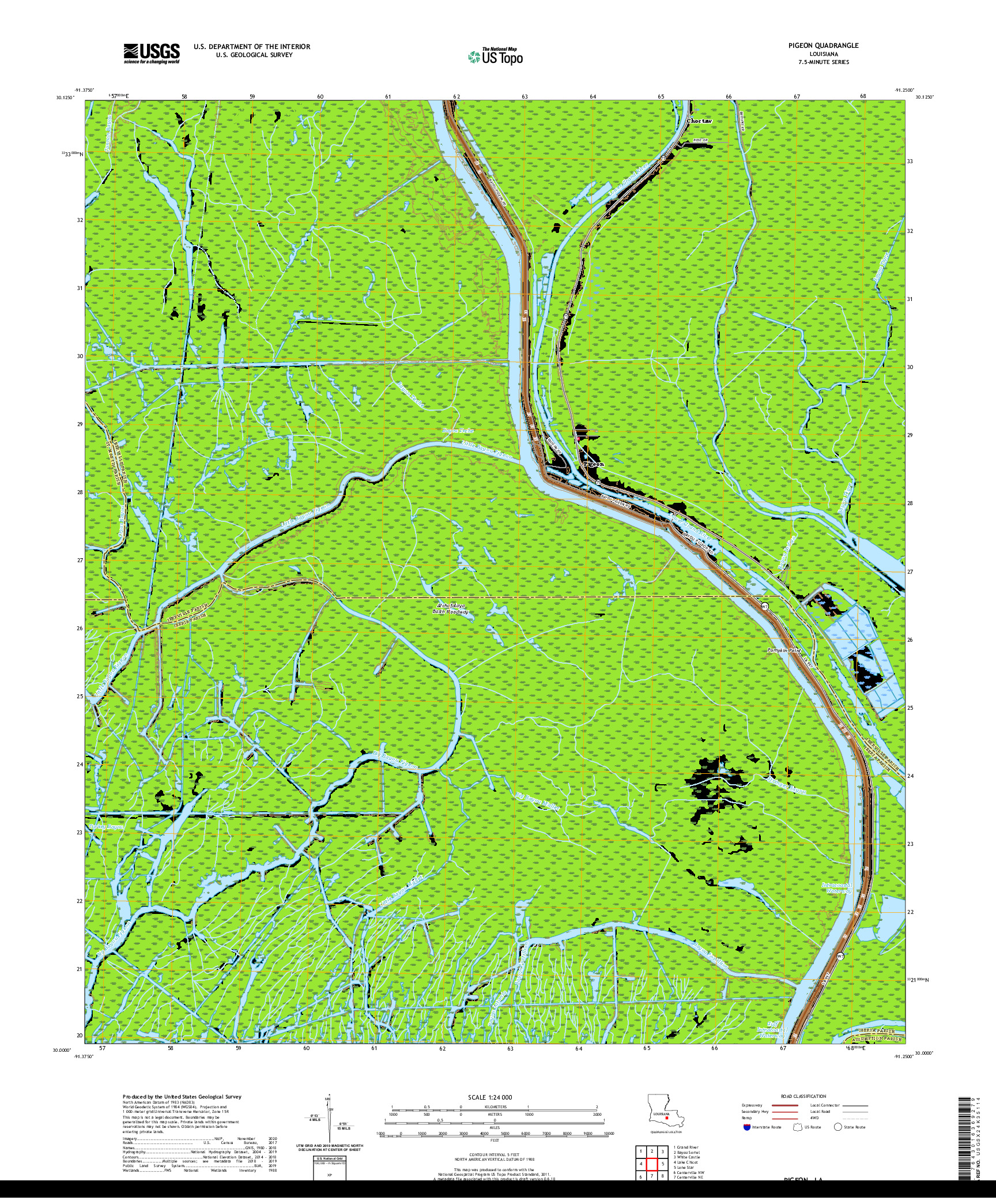 USGS US TOPO 7.5-MINUTE MAP FOR PIGEON, LA 2020