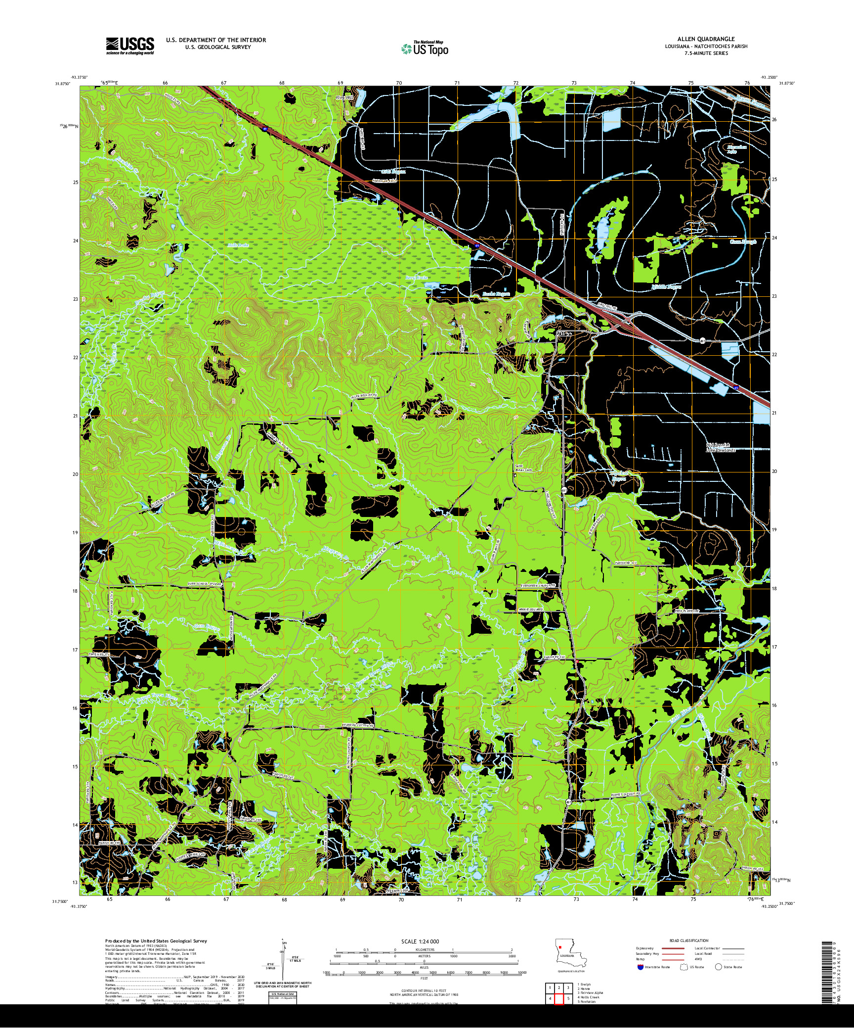 USGS US TOPO 7.5-MINUTE MAP FOR ALLEN, LA 2020