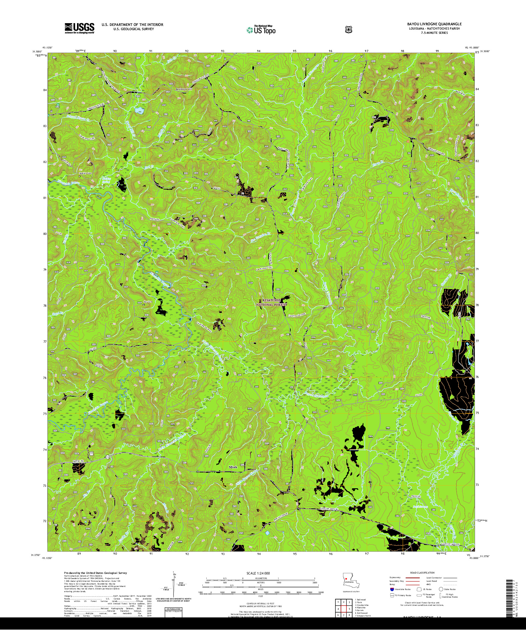 USGS US TOPO 7.5-MINUTE MAP FOR BAYOU LIVROGNE, LA 2020