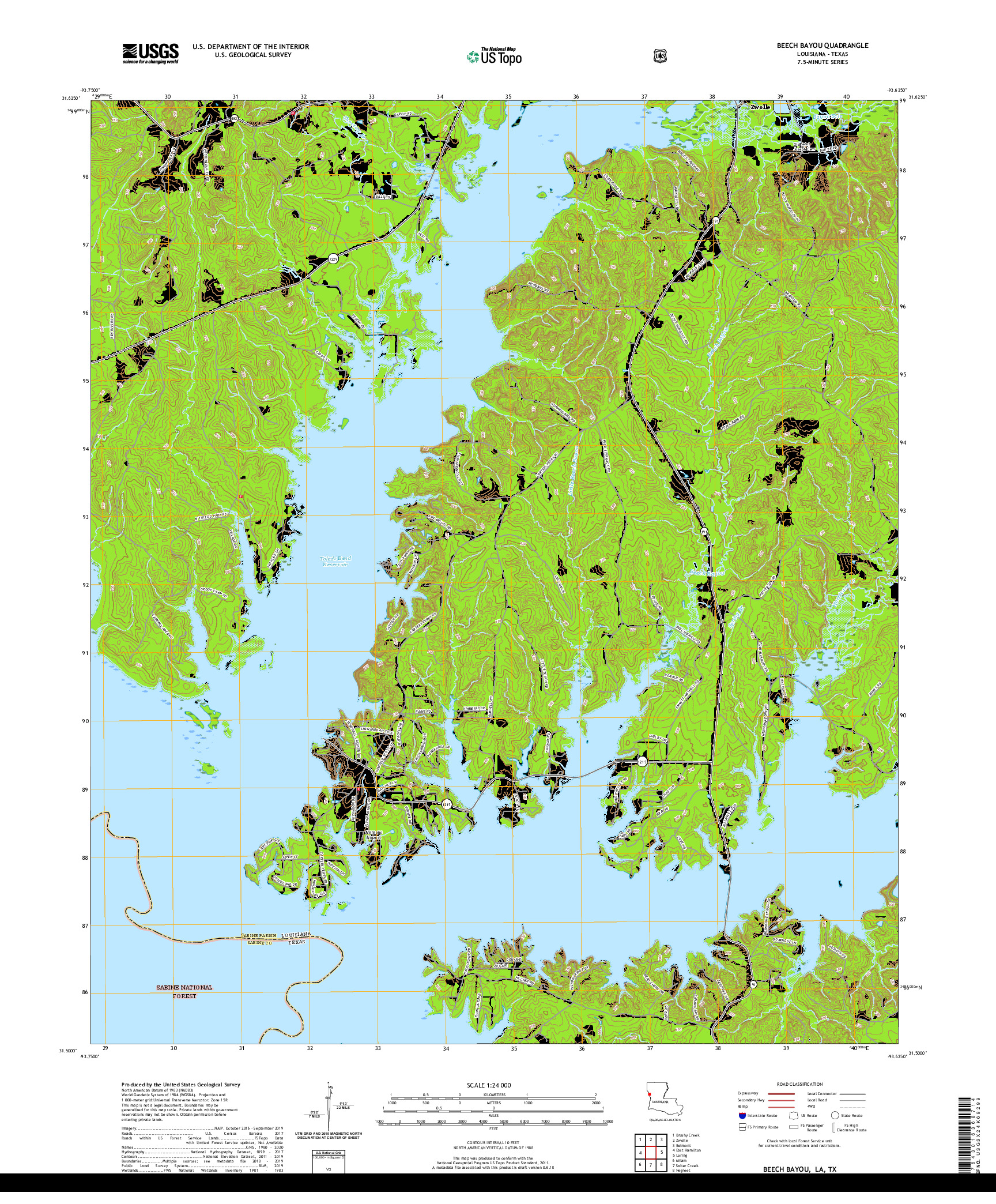 USGS US TOPO 7.5-MINUTE MAP FOR BEECH BAYOU, LA,TX 2020