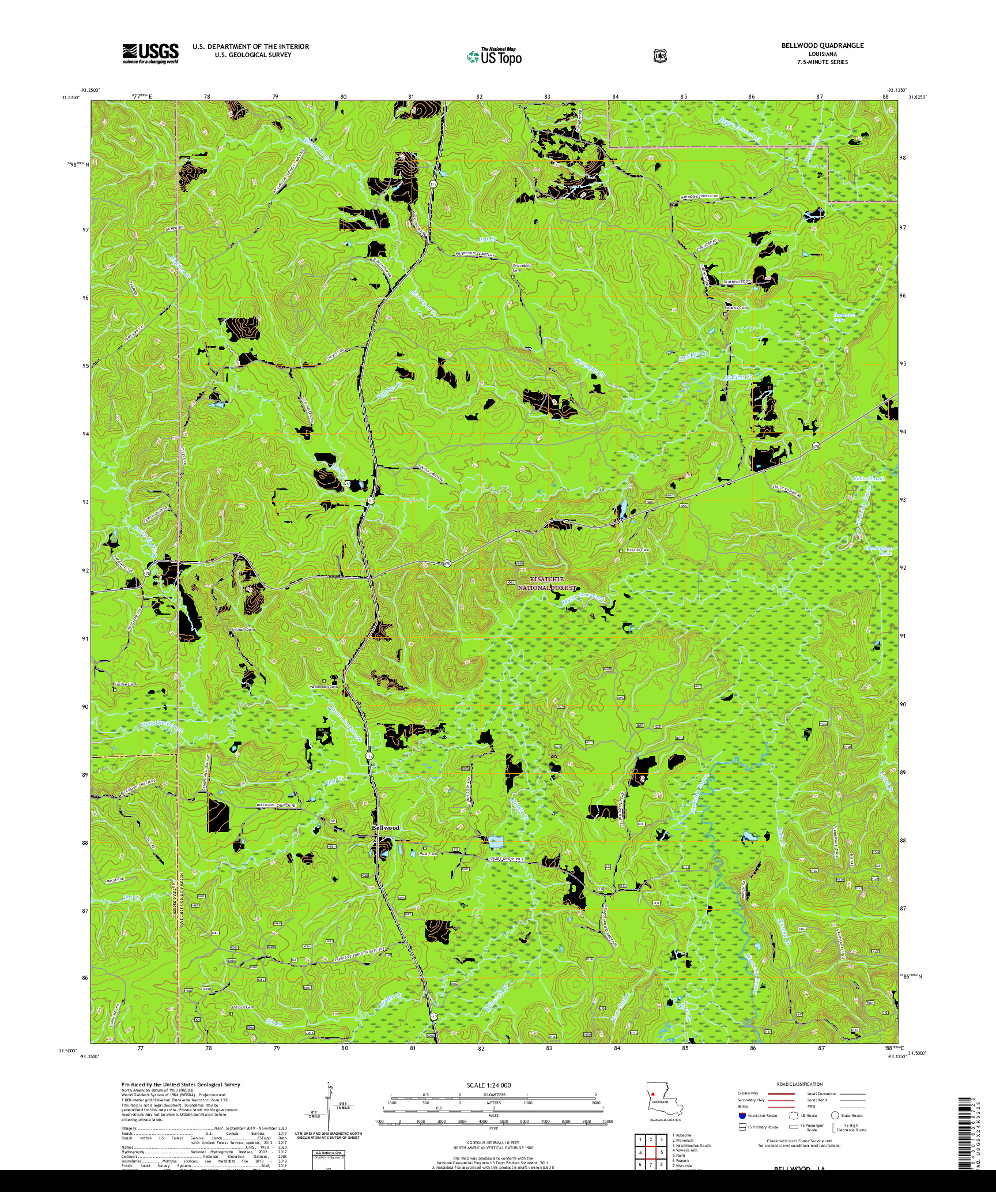 USGS US TOPO 7.5-MINUTE MAP FOR BELLWOOD, LA 2020