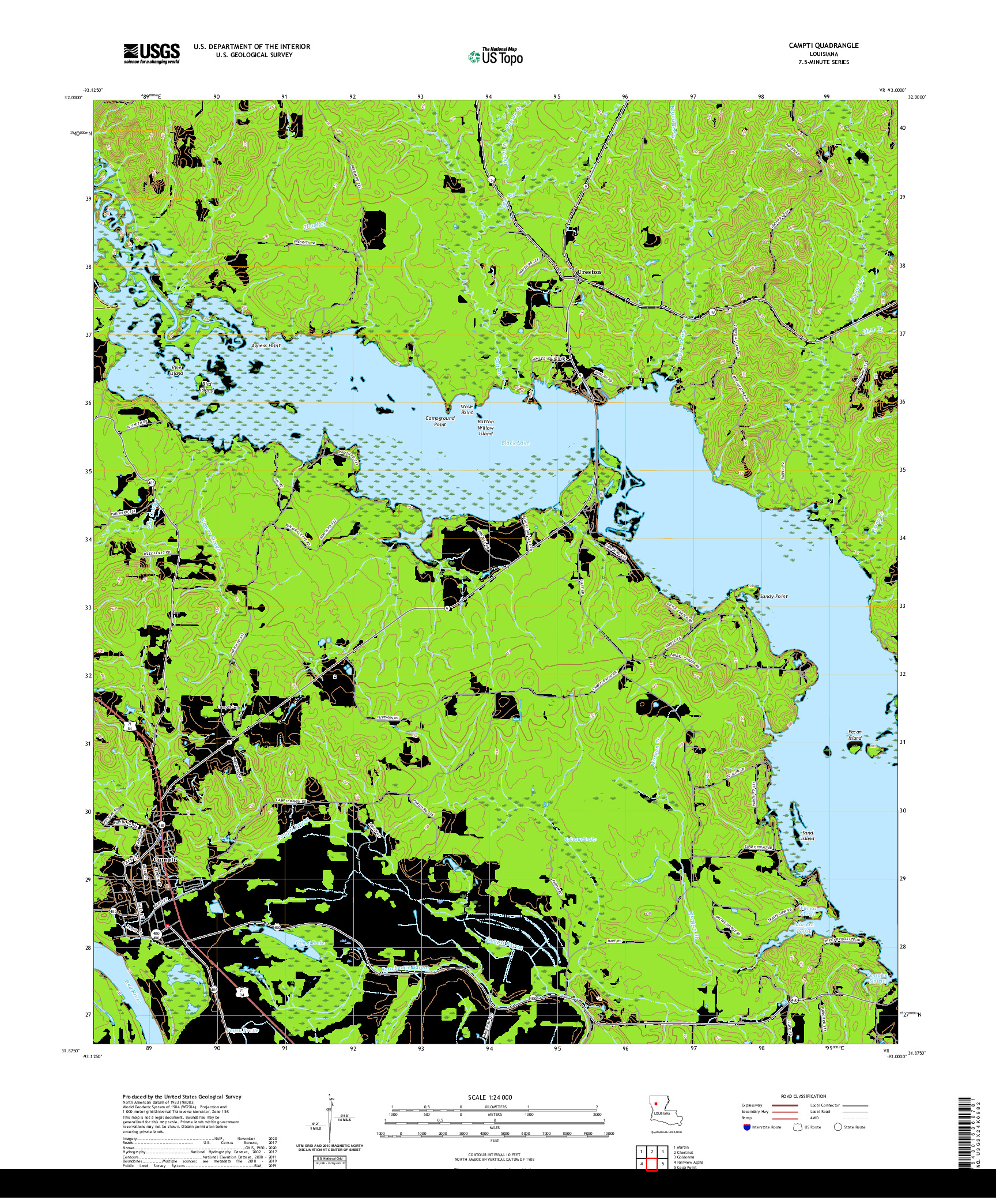 USGS US TOPO 7.5-MINUTE MAP FOR CAMPTI, LA 2020
