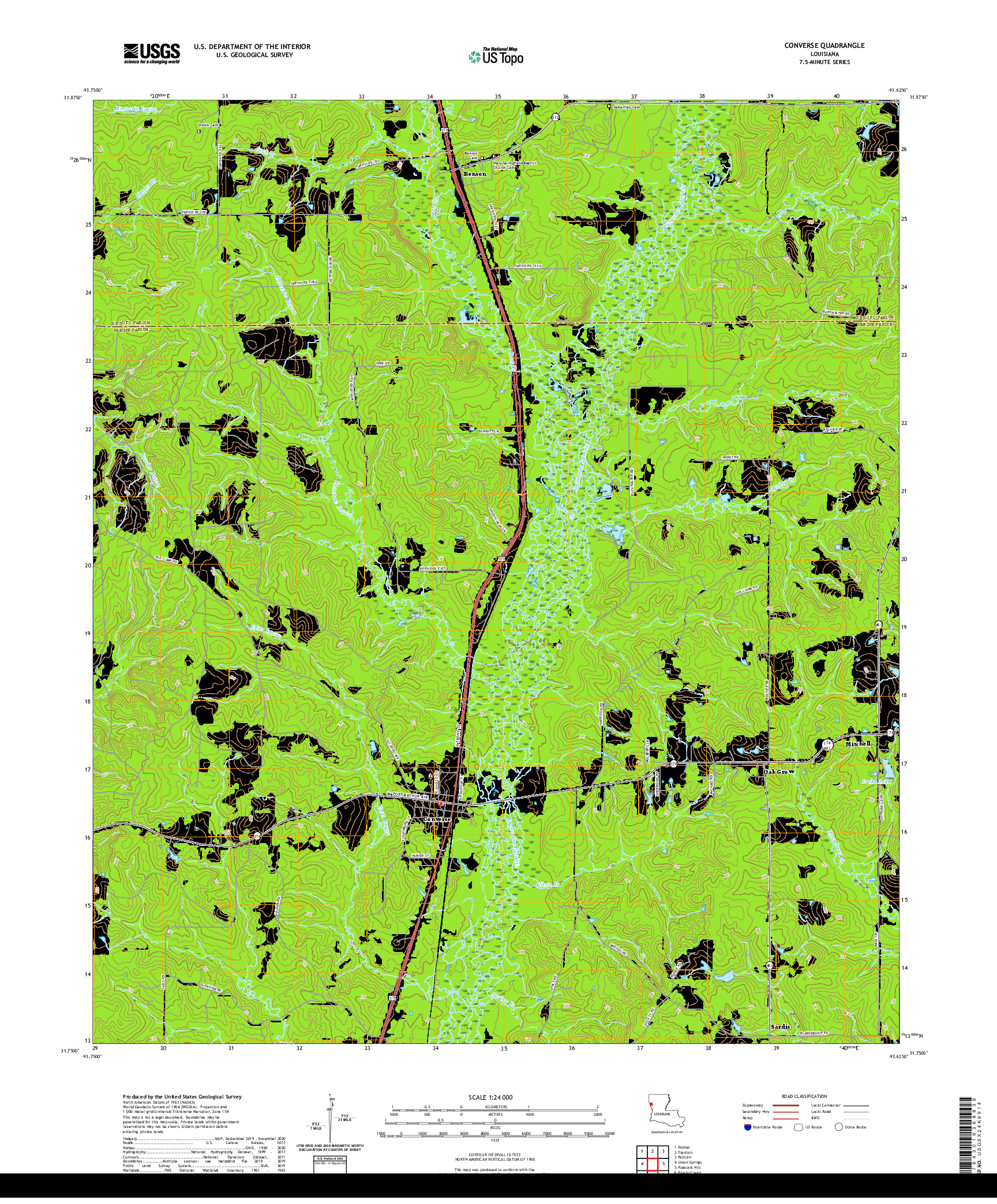 USGS US TOPO 7.5-MINUTE MAP FOR CONVERSE, LA 2020
