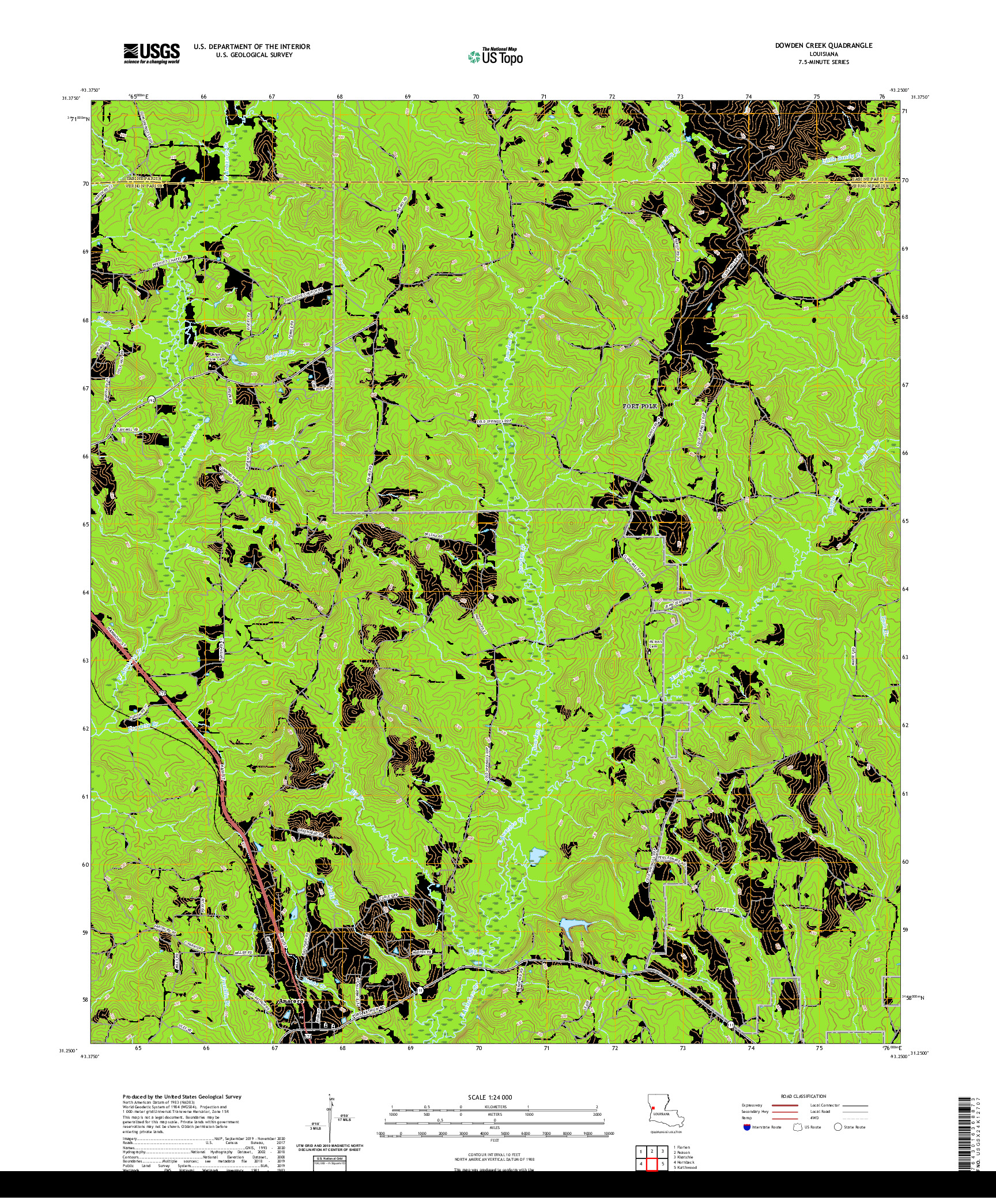 USGS US TOPO 7.5-MINUTE MAP FOR DOWDEN CREEK, LA 2020