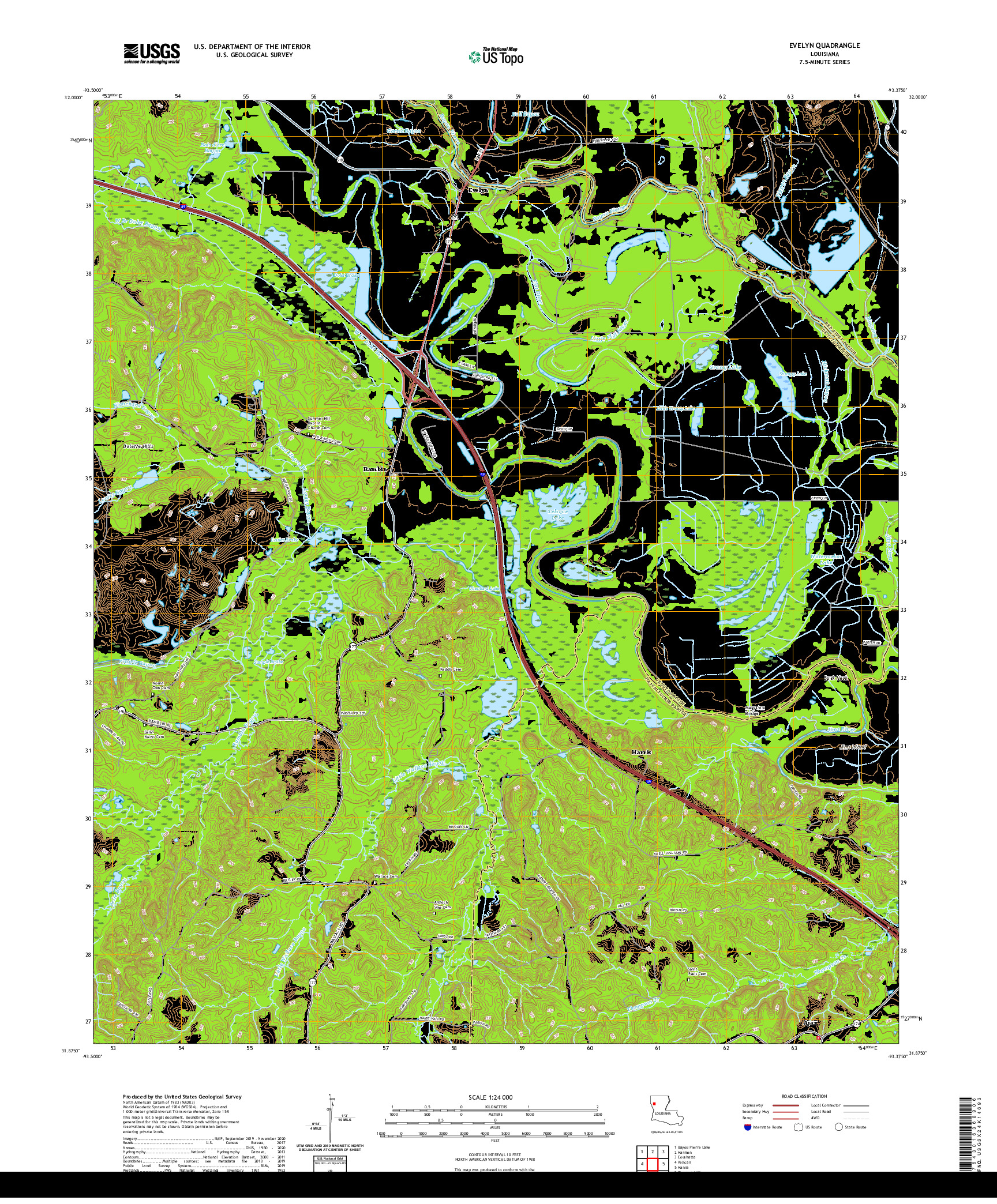 USGS US TOPO 7.5-MINUTE MAP FOR EVELYN, LA 2020