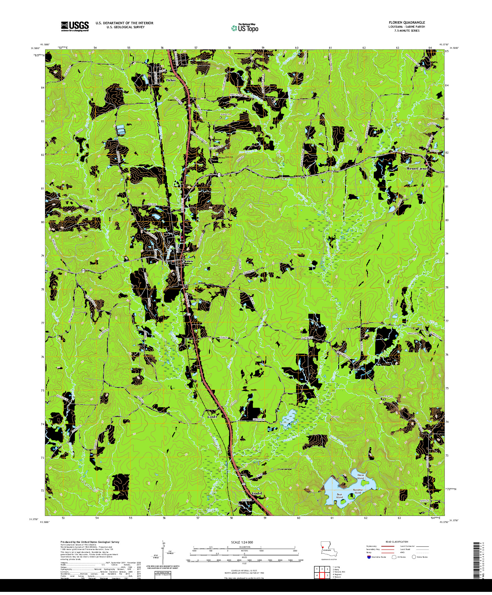 USGS US TOPO 7.5-MINUTE MAP FOR FLORIEN, LA 2020