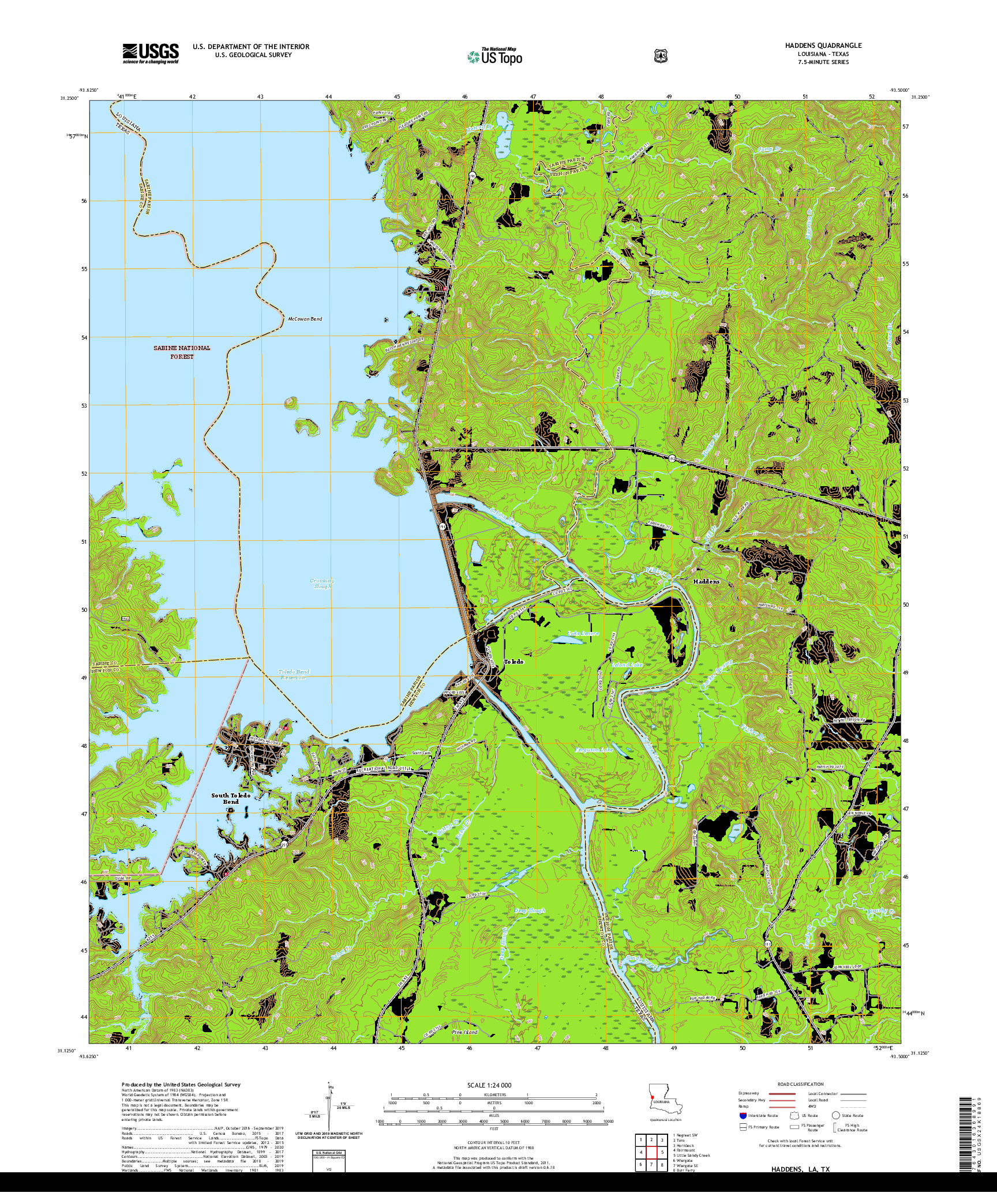 USGS US TOPO 7.5-MINUTE MAP FOR HADDENS, LA,TX 2020