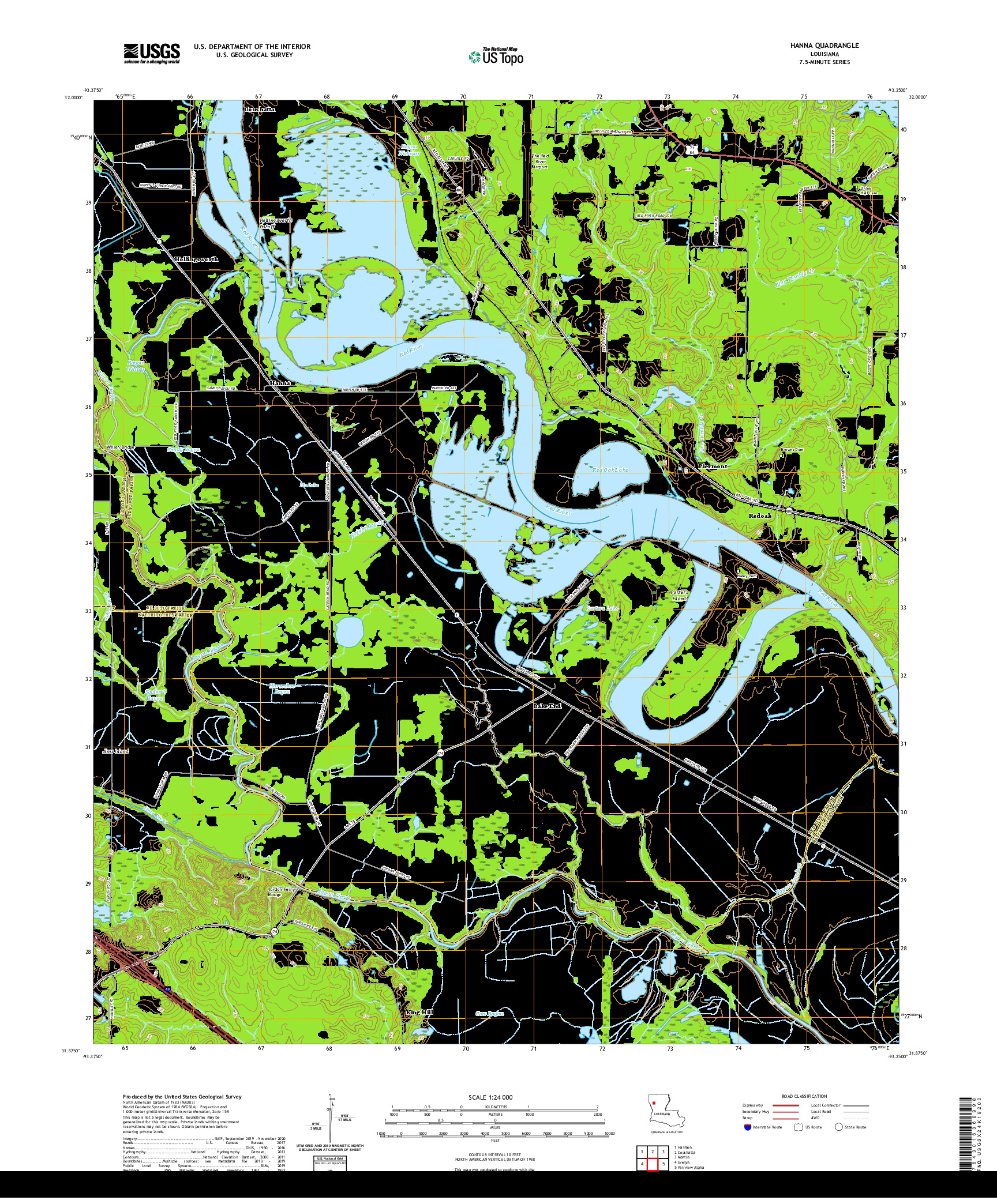 USGS US TOPO 7.5-MINUTE MAP FOR HANNA, LA 2020