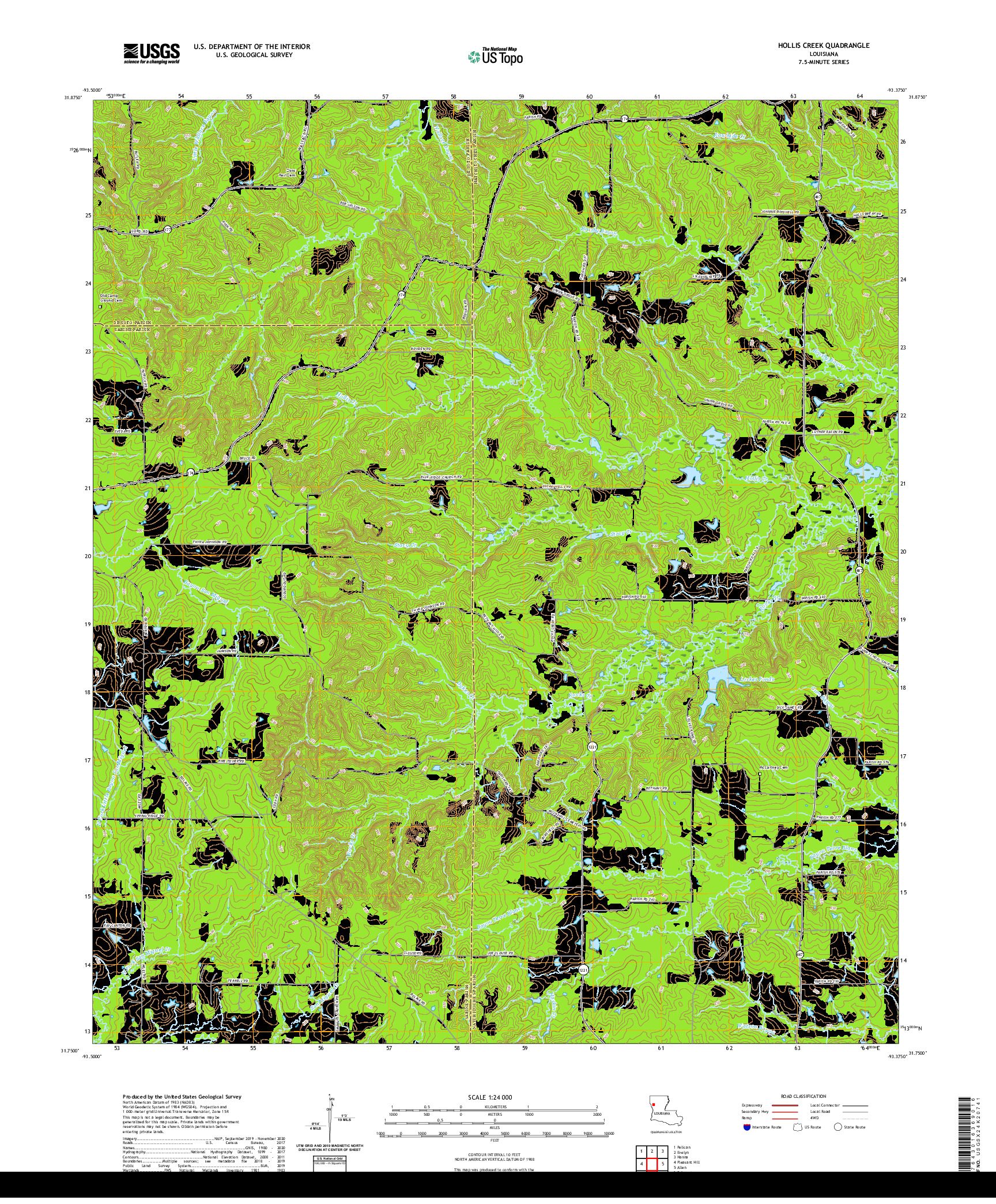 USGS US TOPO 7.5-MINUTE MAP FOR HOLLIS CREEK, LA 2020