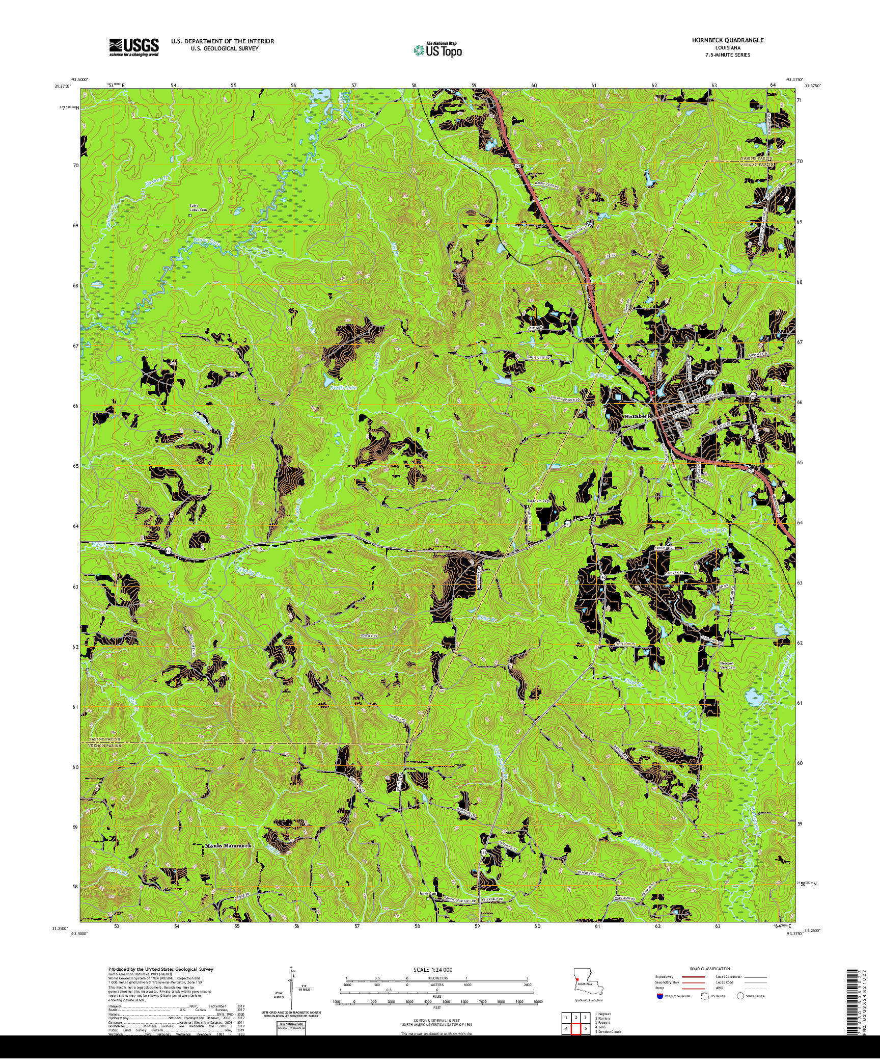 USGS US TOPO 7.5-MINUTE MAP FOR HORNBECK, LA 2020