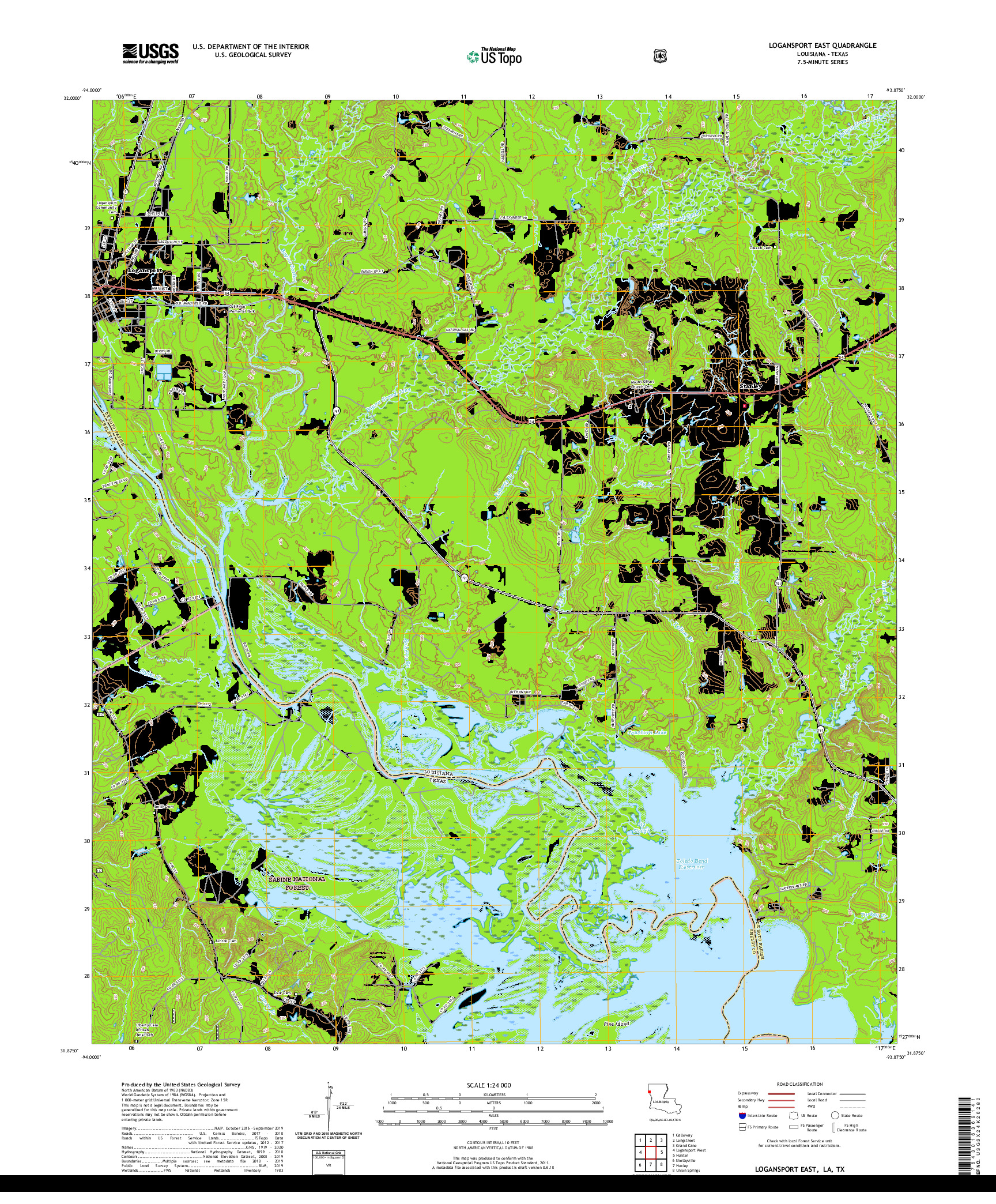 USGS US TOPO 7.5-MINUTE MAP FOR LOGANSPORT EAST, LA,TX 2020