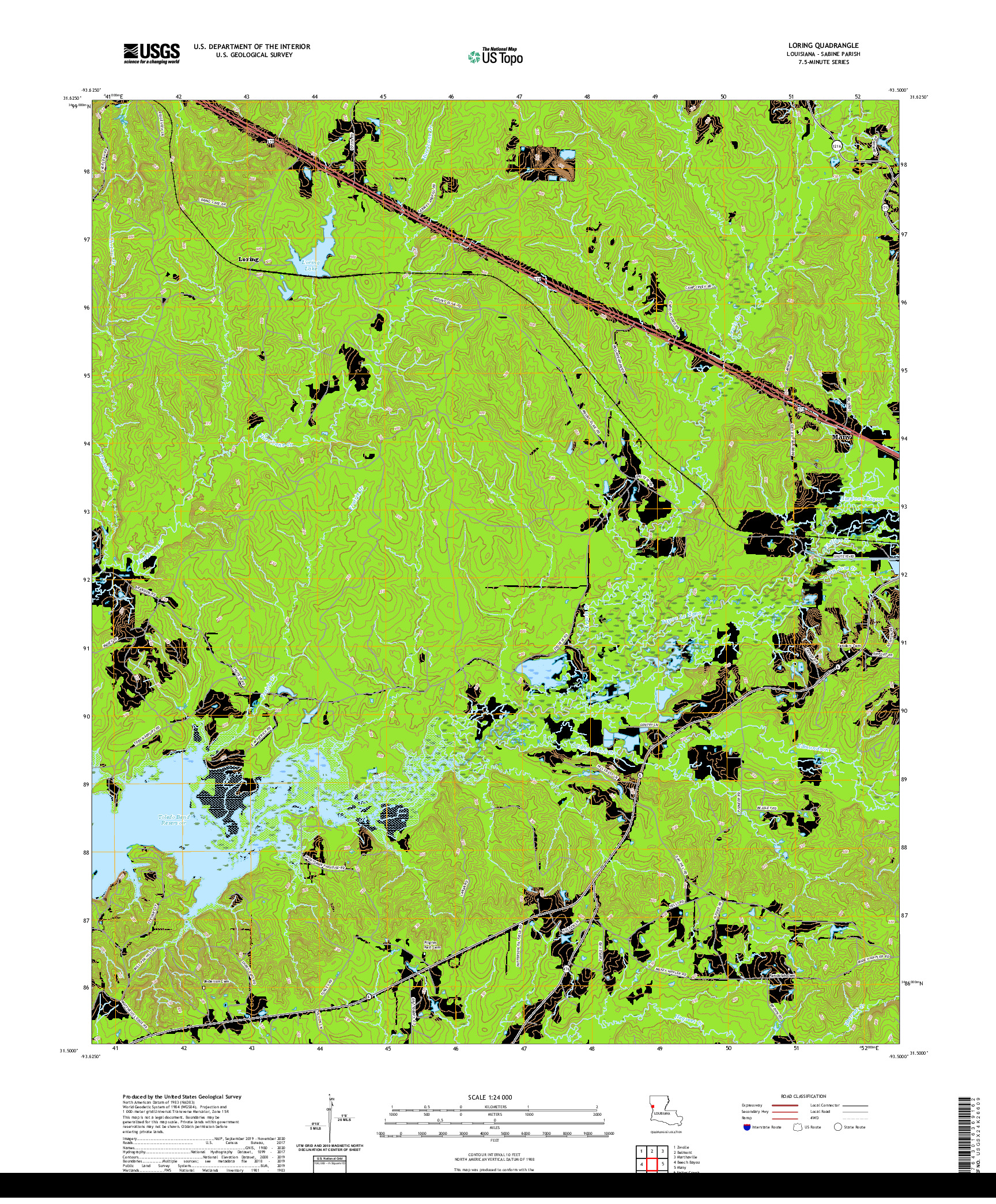 USGS US TOPO 7.5-MINUTE MAP FOR LORING, LA 2020
