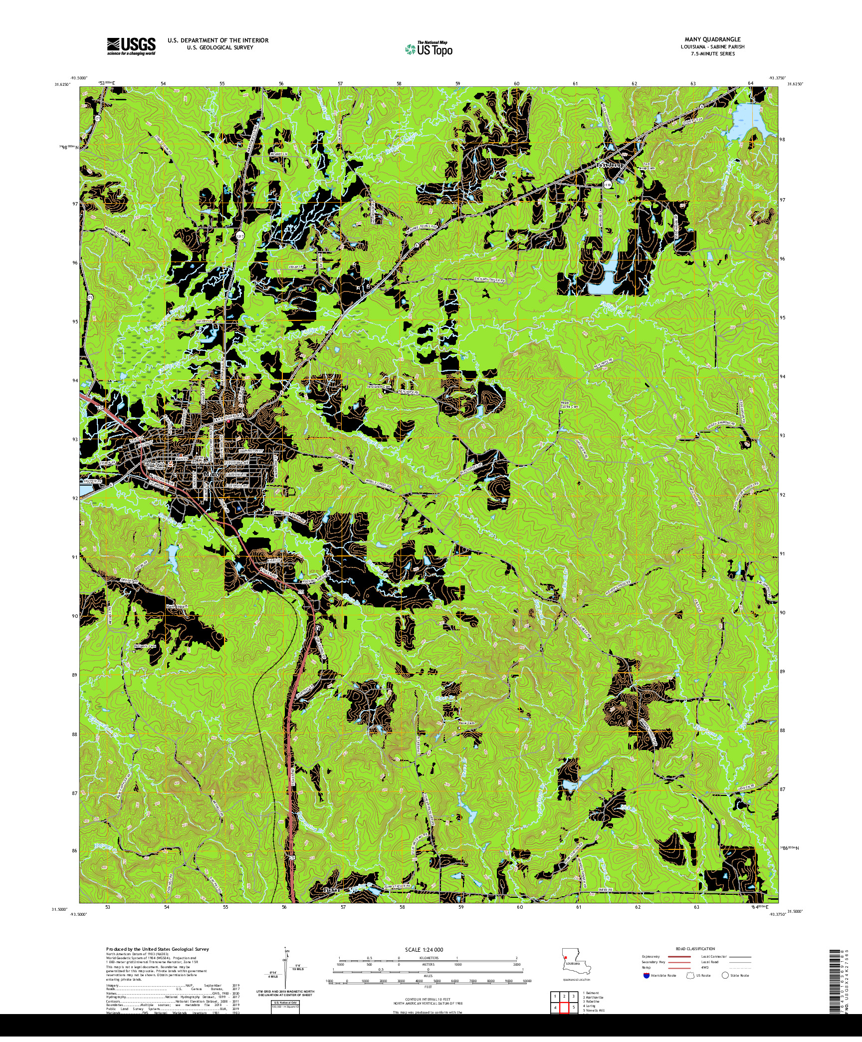 USGS US TOPO 7.5-MINUTE MAP FOR MANY, LA 2020