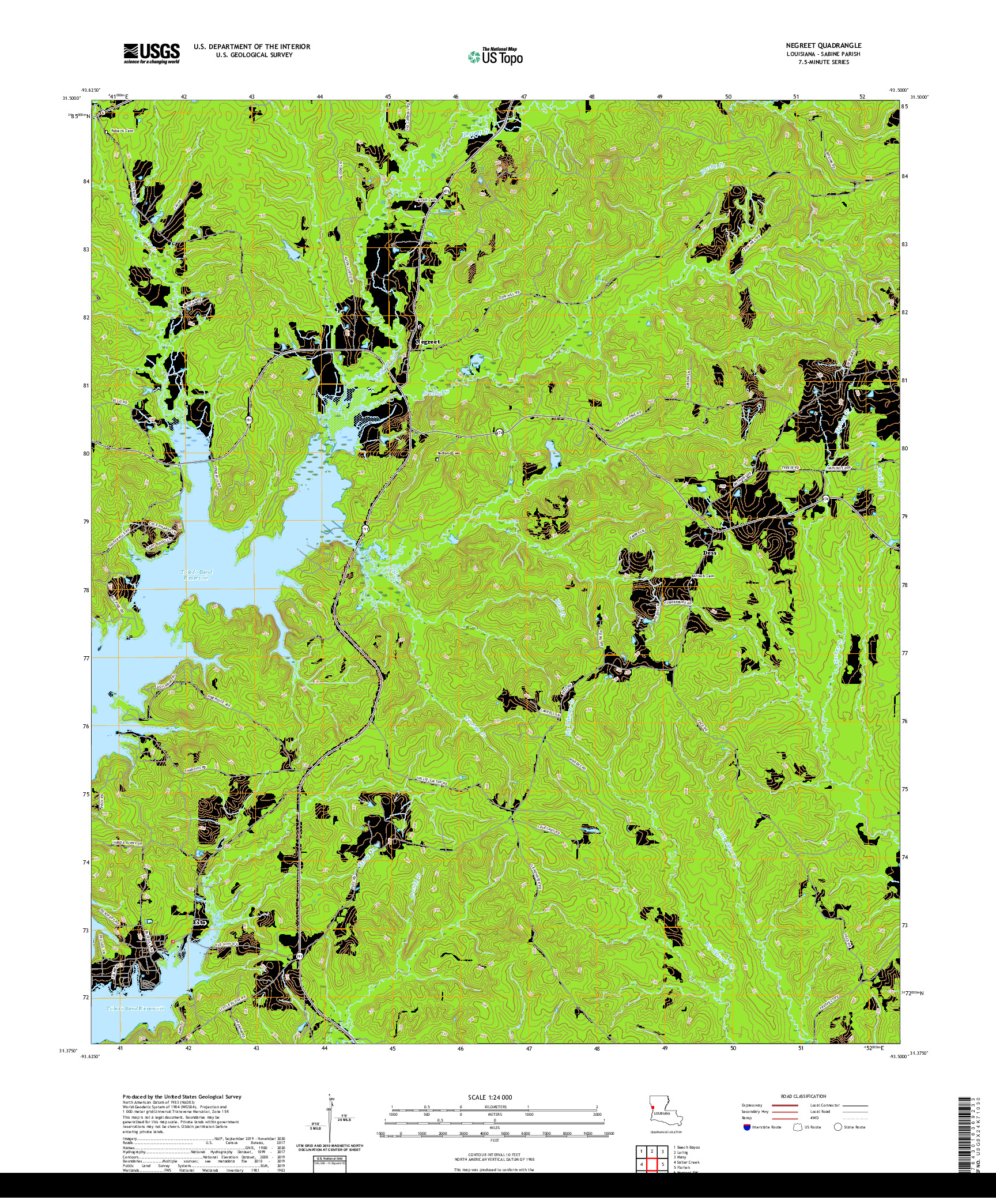 USGS US TOPO 7.5-MINUTE MAP FOR NEGREET, LA 2020