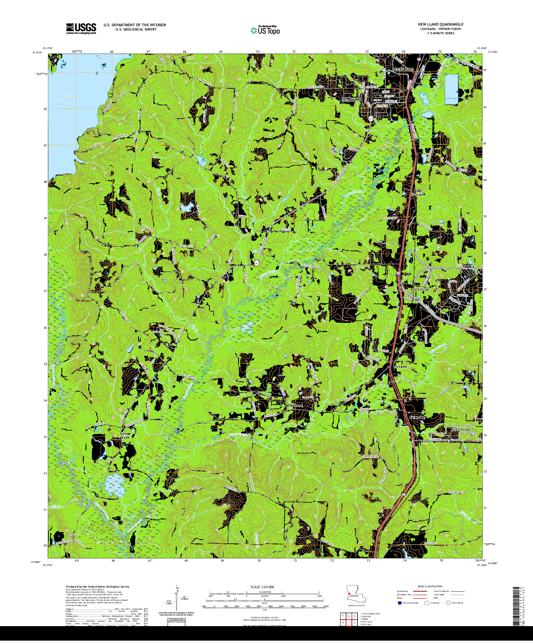 USGS US TOPO 7.5-MINUTE MAP FOR NEW LLANO, LA 2020