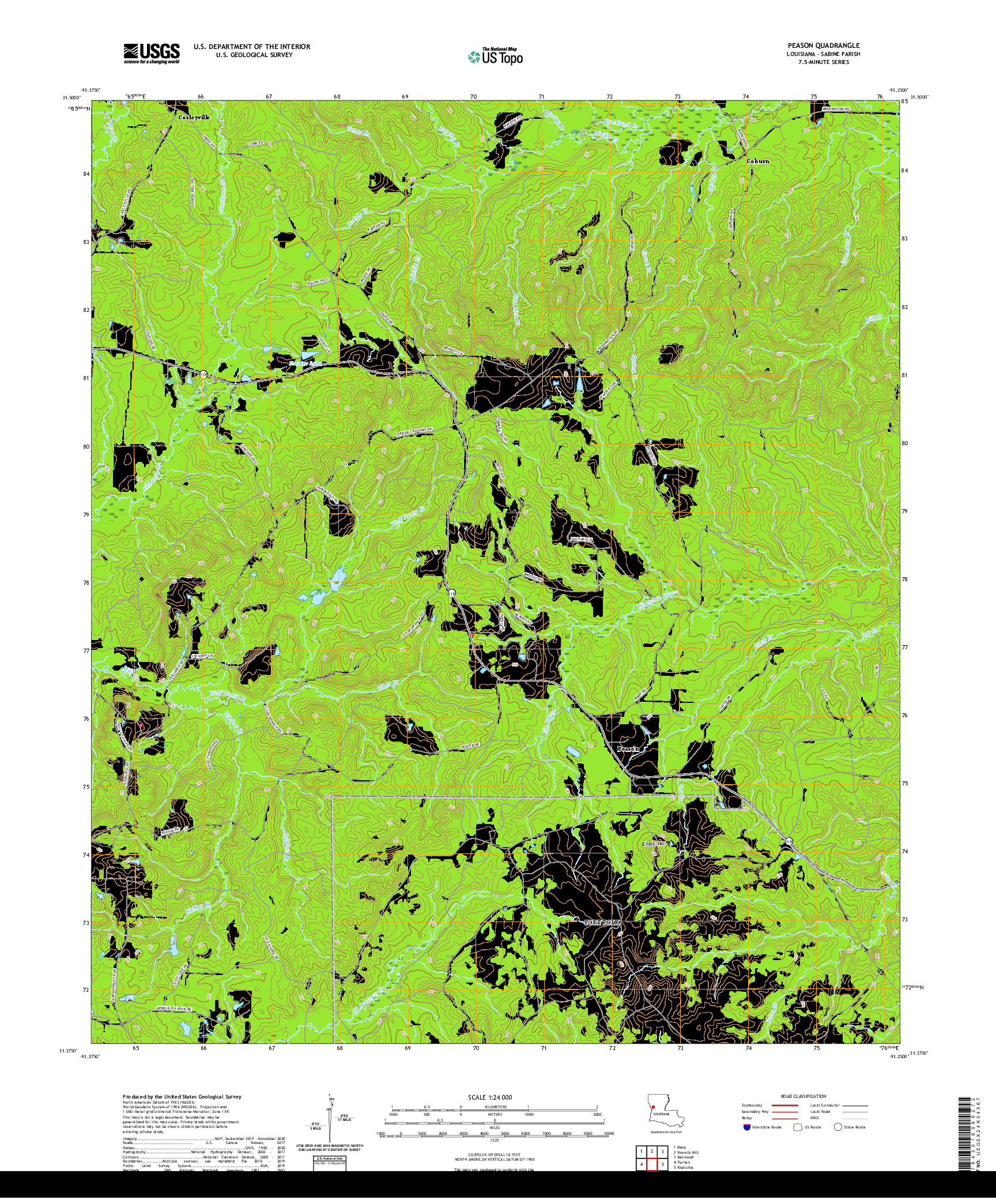 USGS US TOPO 7.5-MINUTE MAP FOR PEASON, LA 2020