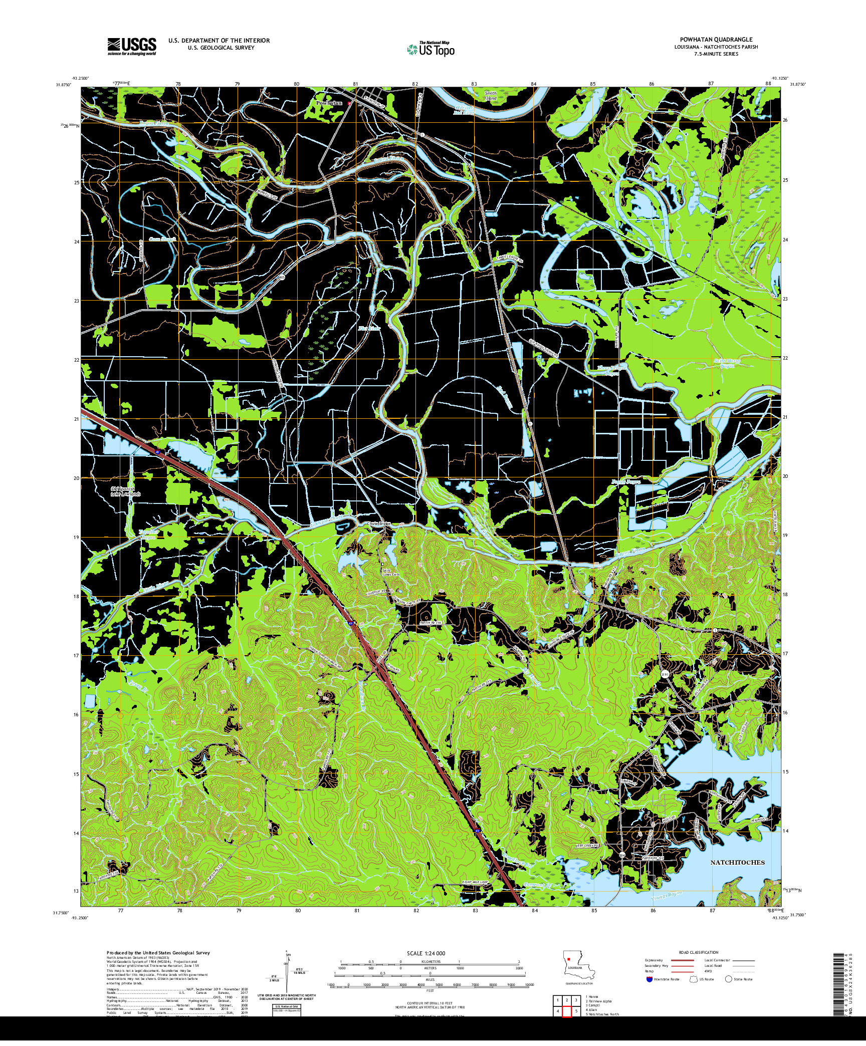 USGS US TOPO 7.5-MINUTE MAP FOR POWHATAN, LA 2020