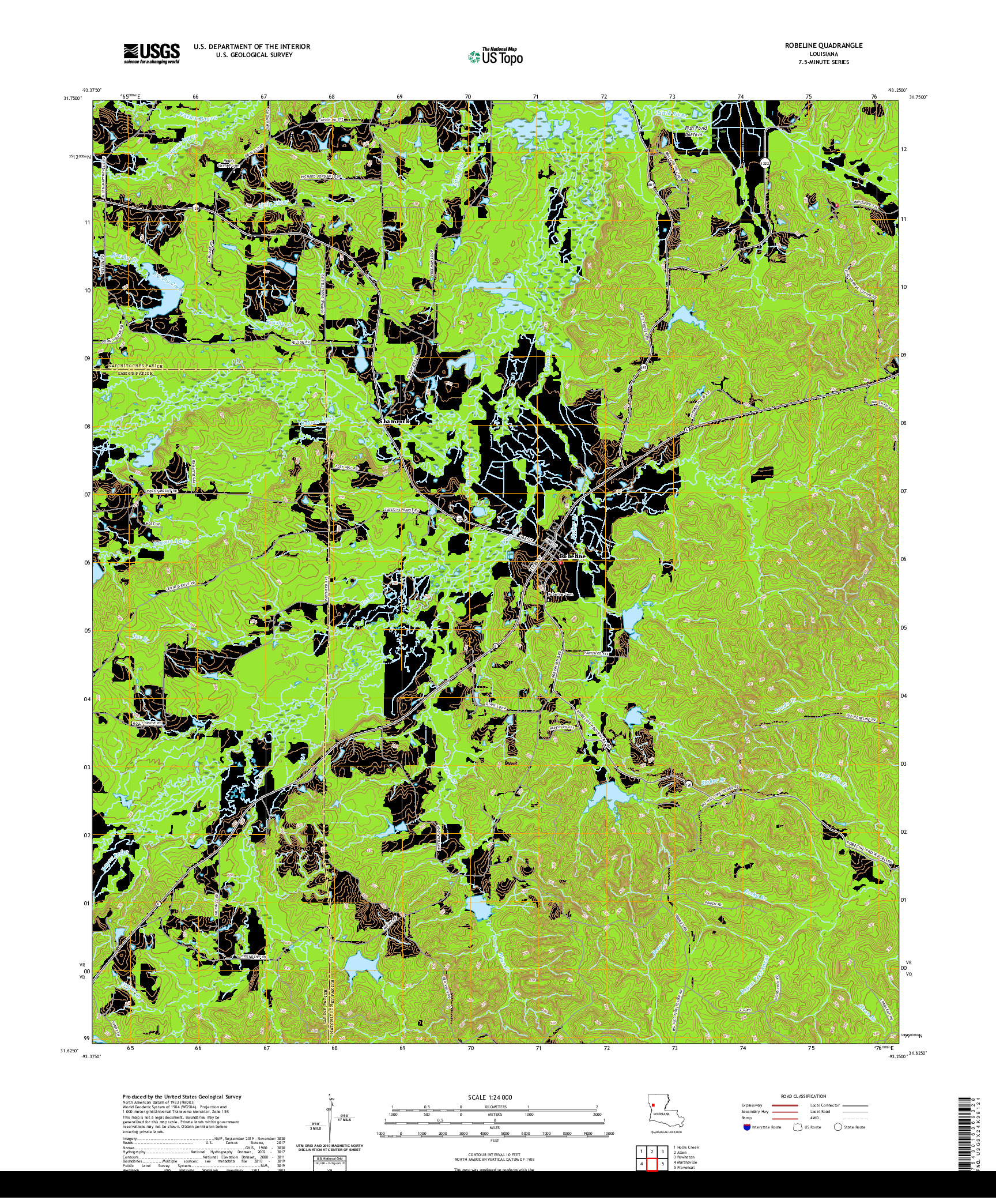 USGS US TOPO 7.5-MINUTE MAP FOR ROBELINE, LA 2020