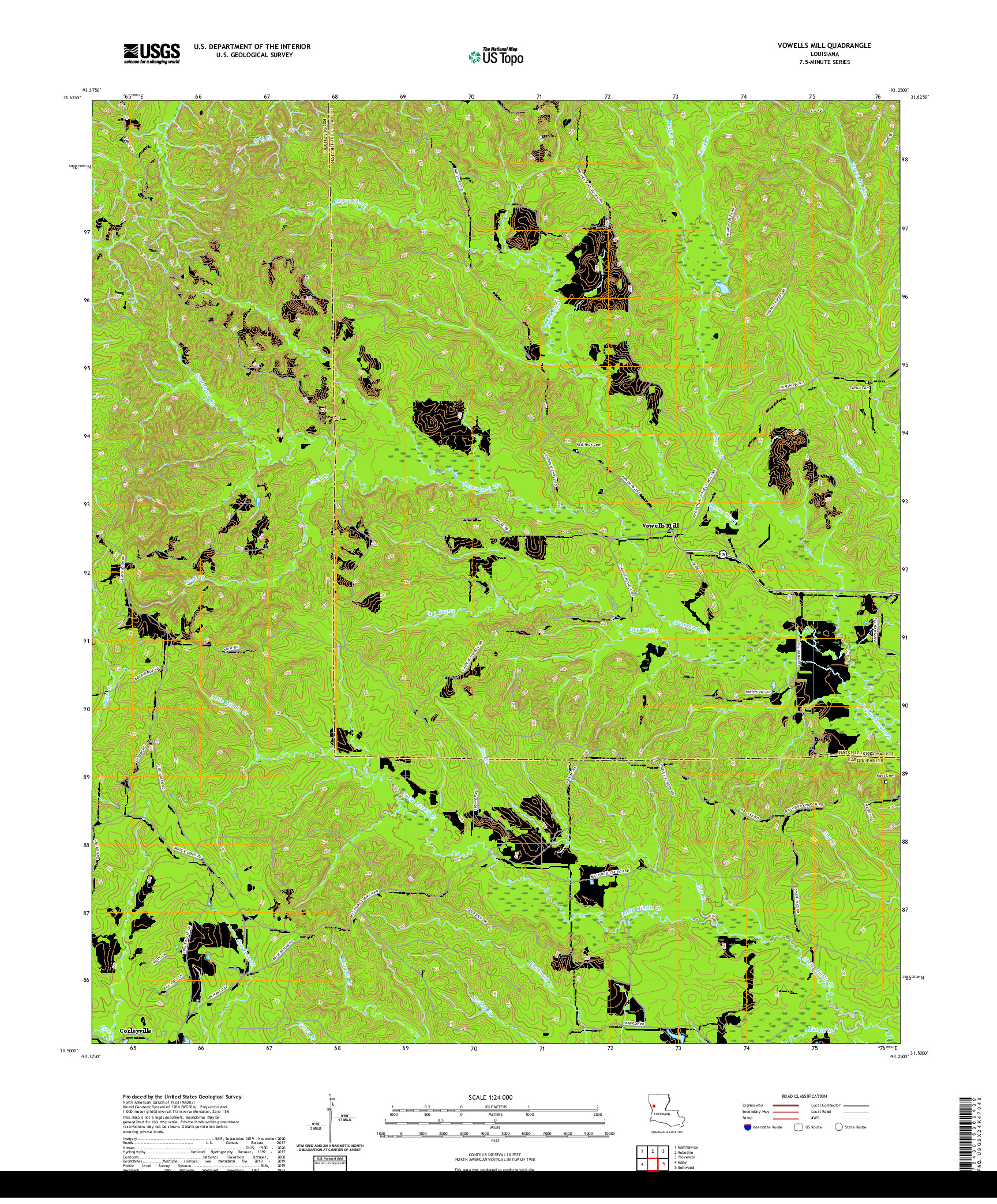 USGS US TOPO 7.5-MINUTE MAP FOR VOWELLS MILL, LA 2020