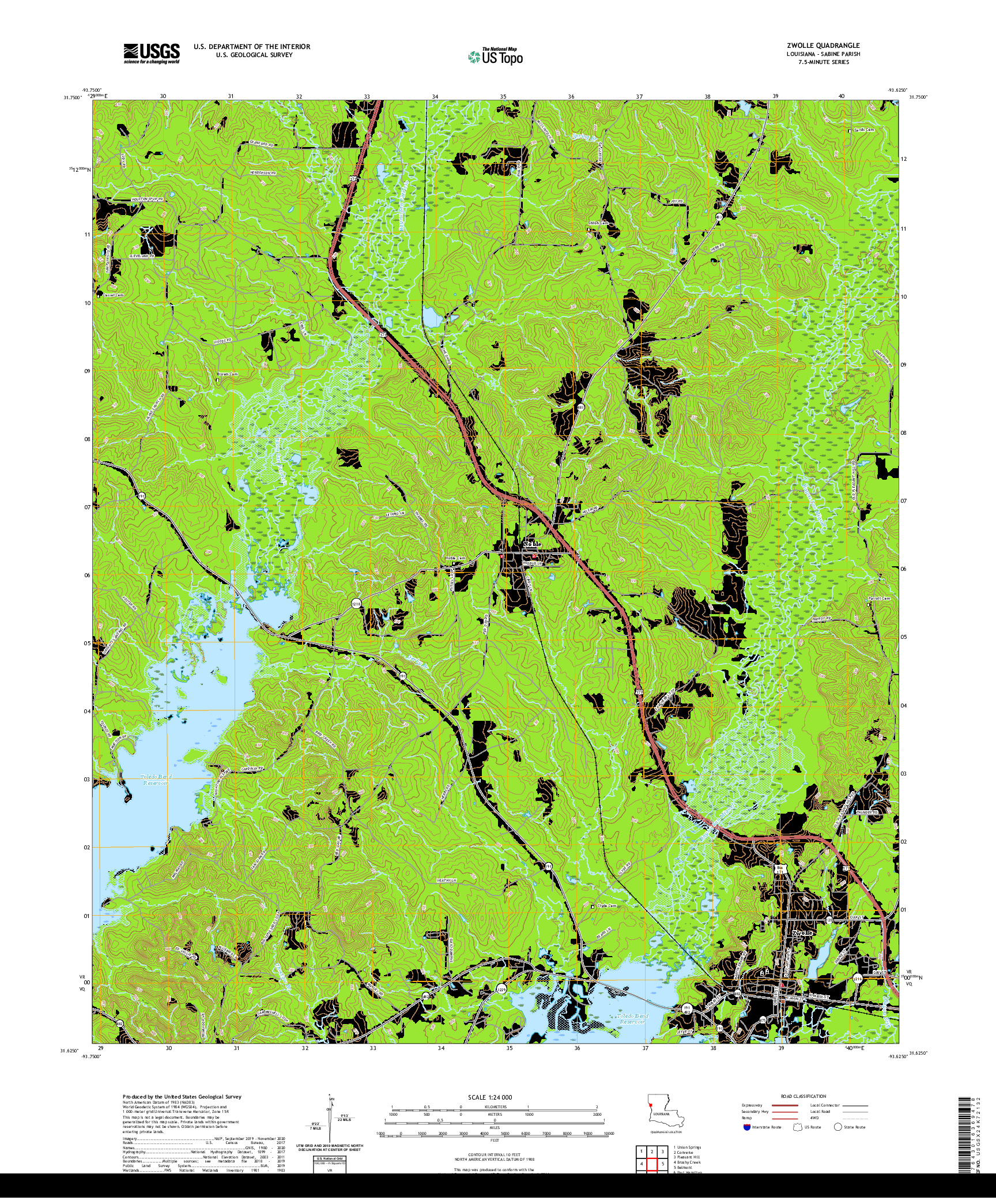 USGS US TOPO 7.5-MINUTE MAP FOR ZWOLLE, LA 2020