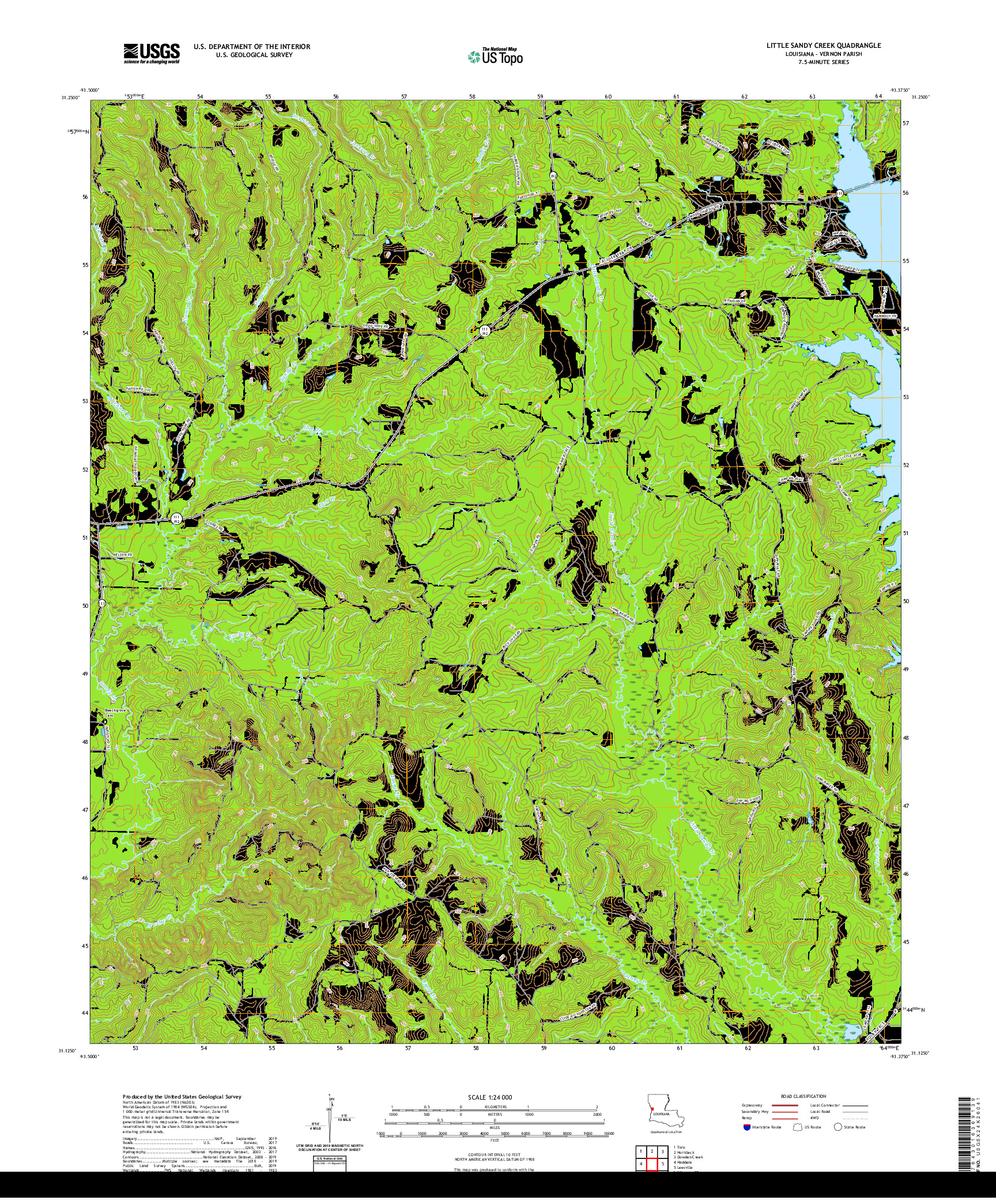 USGS US TOPO 7.5-MINUTE MAP FOR LITTLE SANDY CREEK, LA 2020