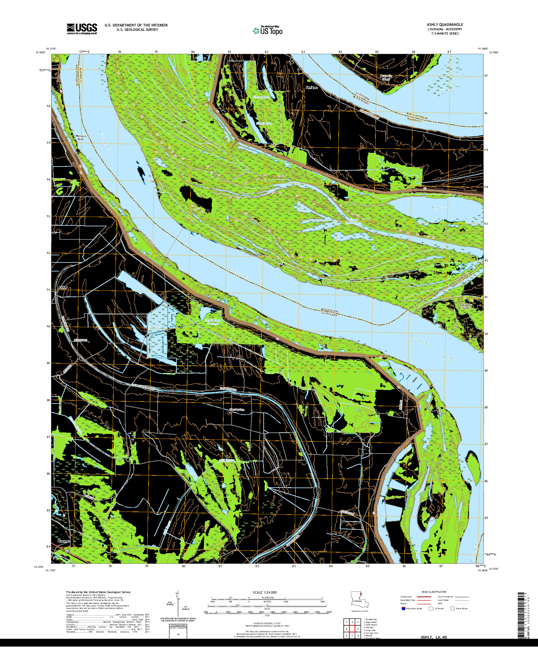 USGS US TOPO 7.5-MINUTE MAP FOR ASHLY, LA,MS 2020