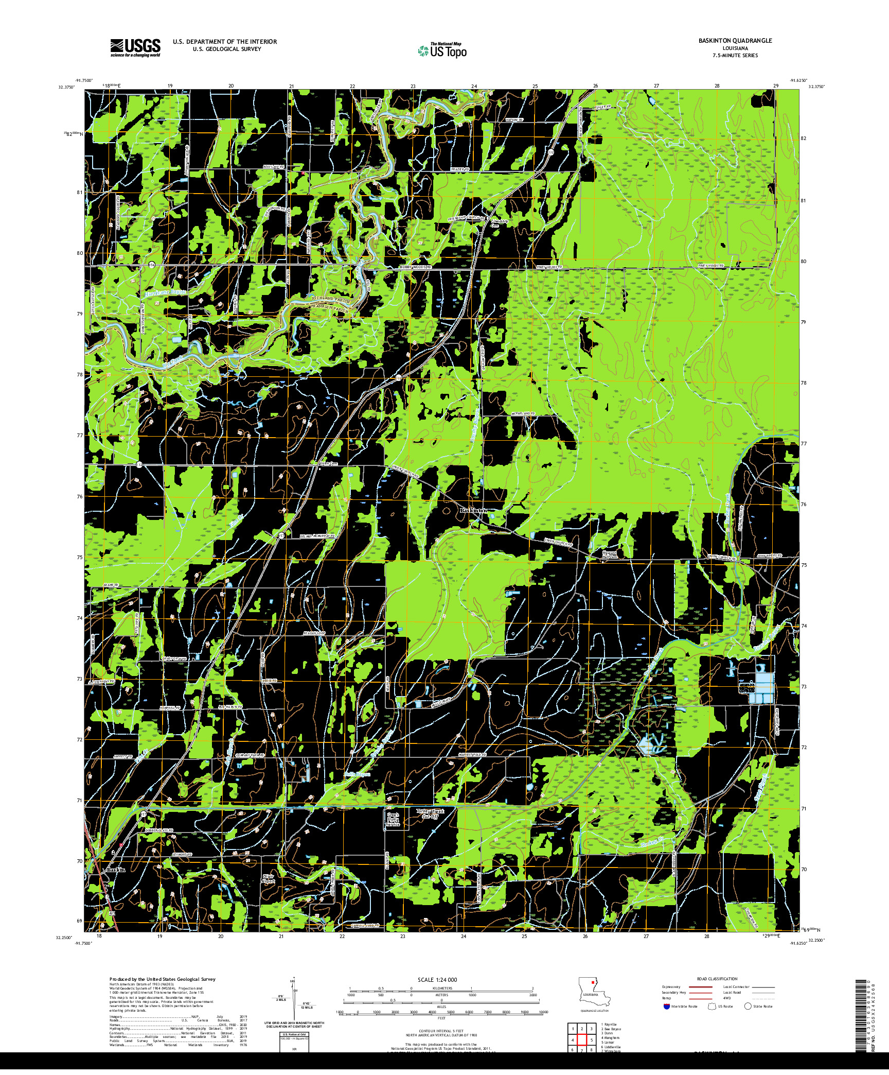 USGS US TOPO 7.5-MINUTE MAP FOR BASKINTON, LA 2020