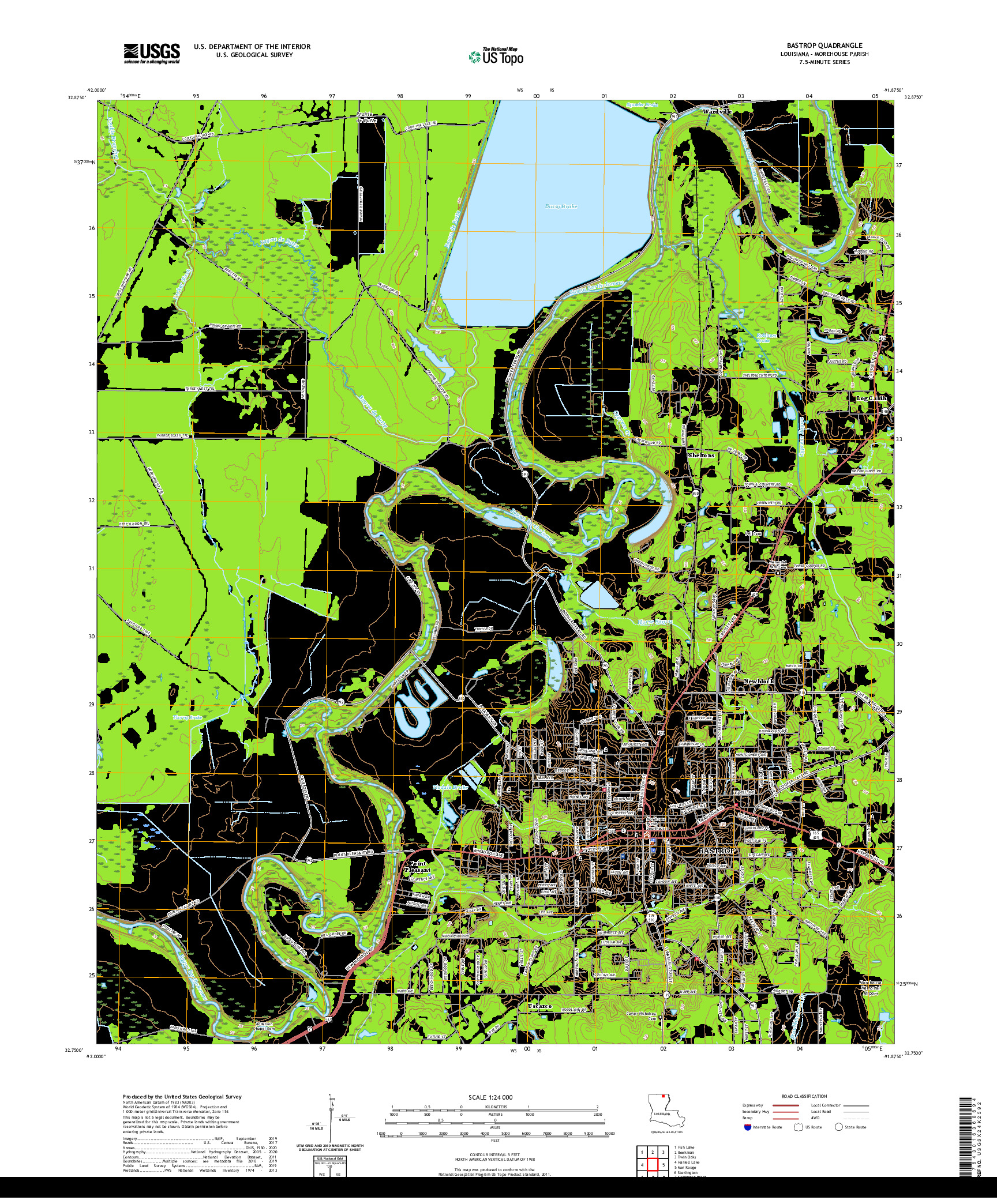 USGS US TOPO 7.5-MINUTE MAP FOR BASTROP, LA 2020