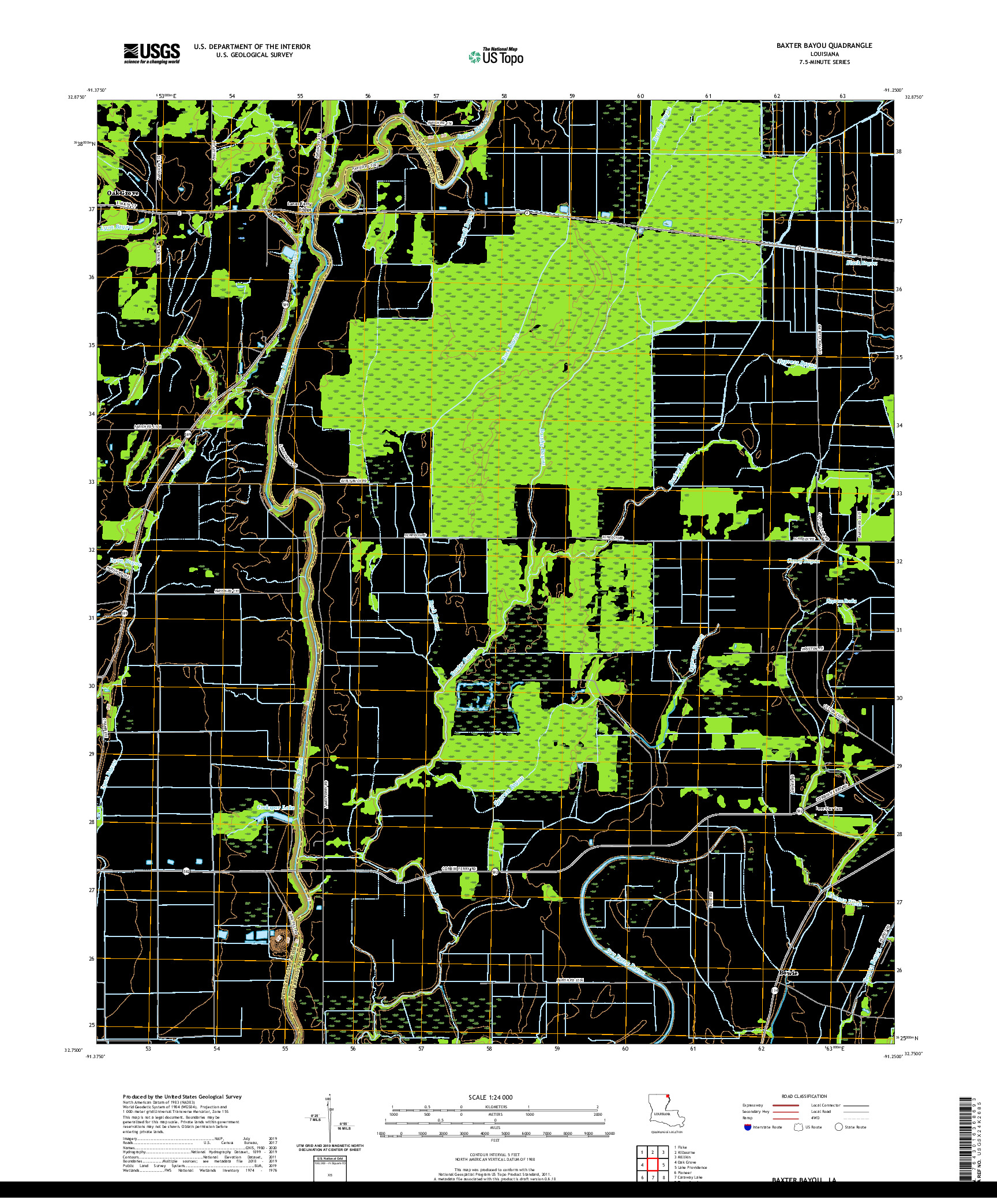 USGS US TOPO 7.5-MINUTE MAP FOR BAXTER BAYOU, LA 2020