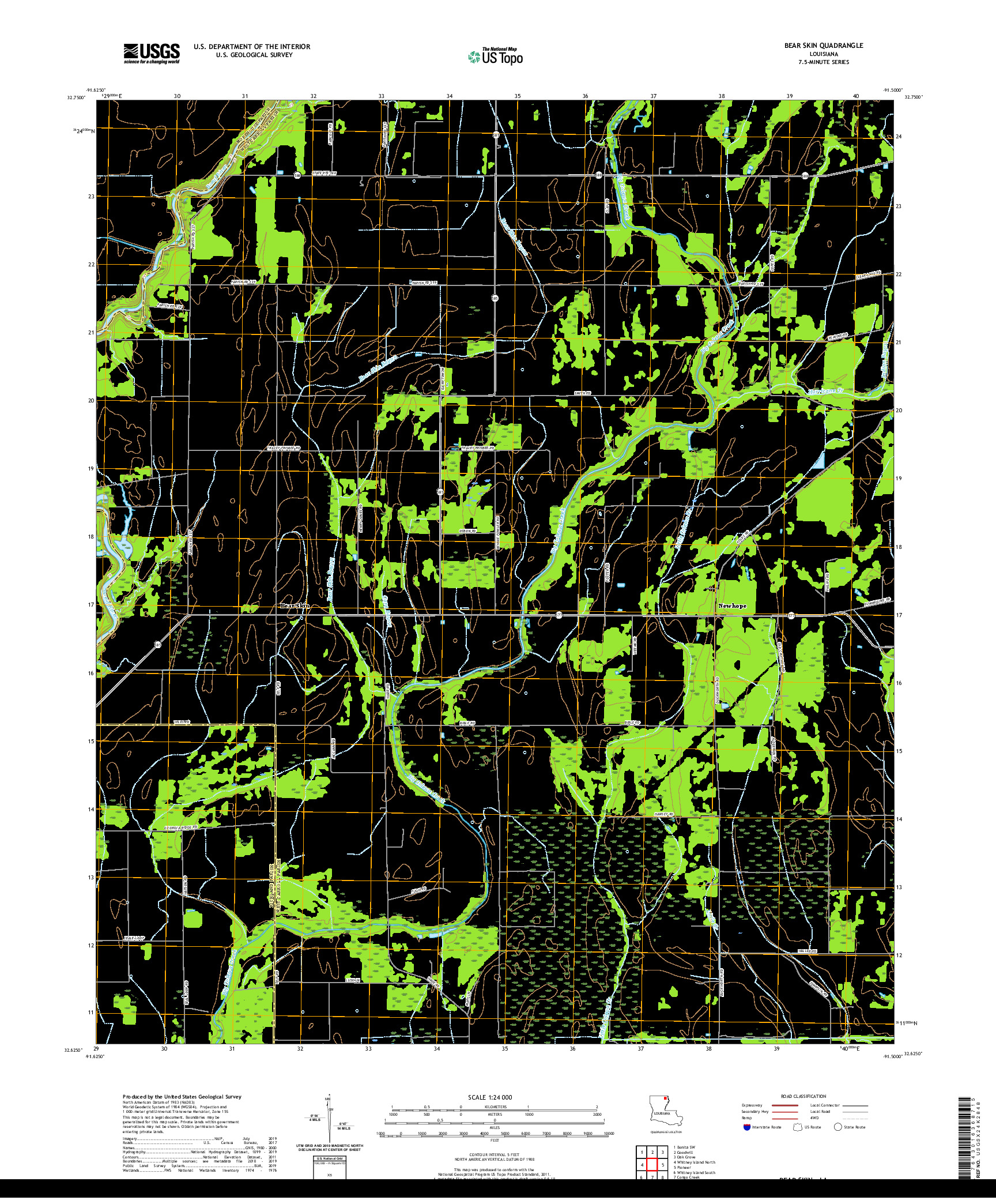 USGS US TOPO 7.5-MINUTE MAP FOR BEAR SKIN, LA 2020