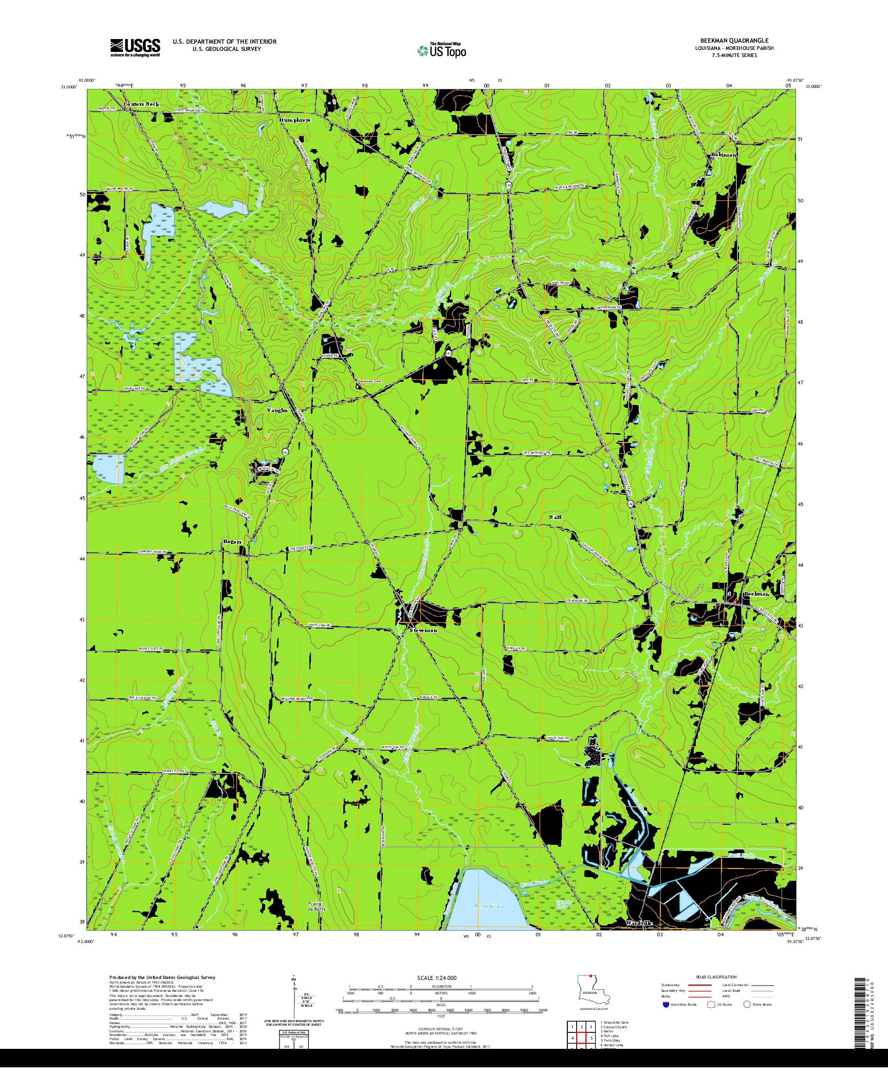 USGS US TOPO 7.5-MINUTE MAP FOR BEEKMAN, LA 2020