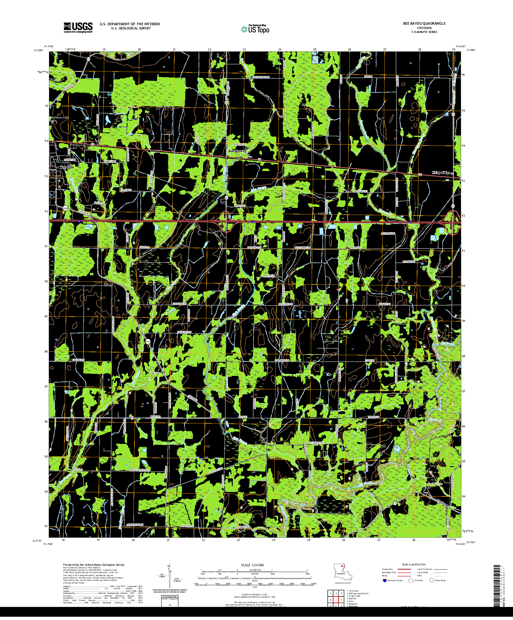 USGS US TOPO 7.5-MINUTE MAP FOR BEE BAYOU, LA 2020