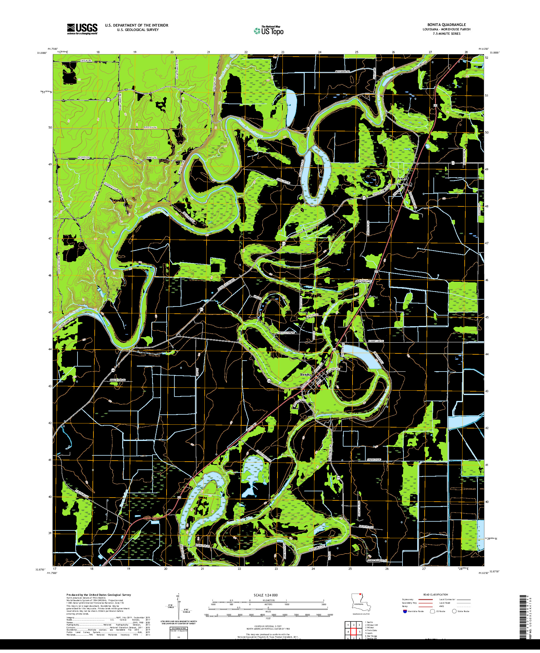 USGS US TOPO 7.5-MINUTE MAP FOR BONITA, LA 2020