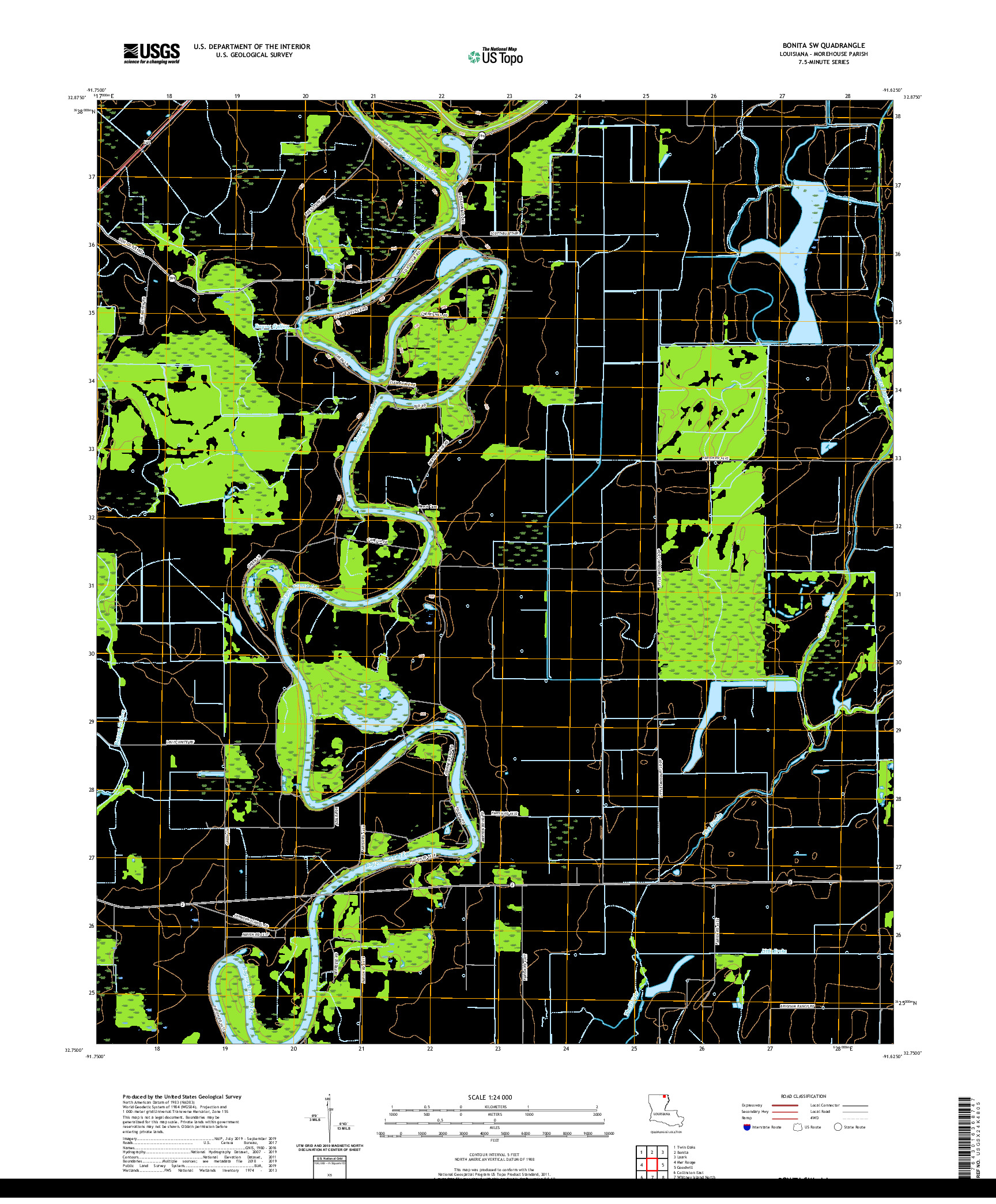 USGS US TOPO 7.5-MINUTE MAP FOR BONITA SW, LA 2020