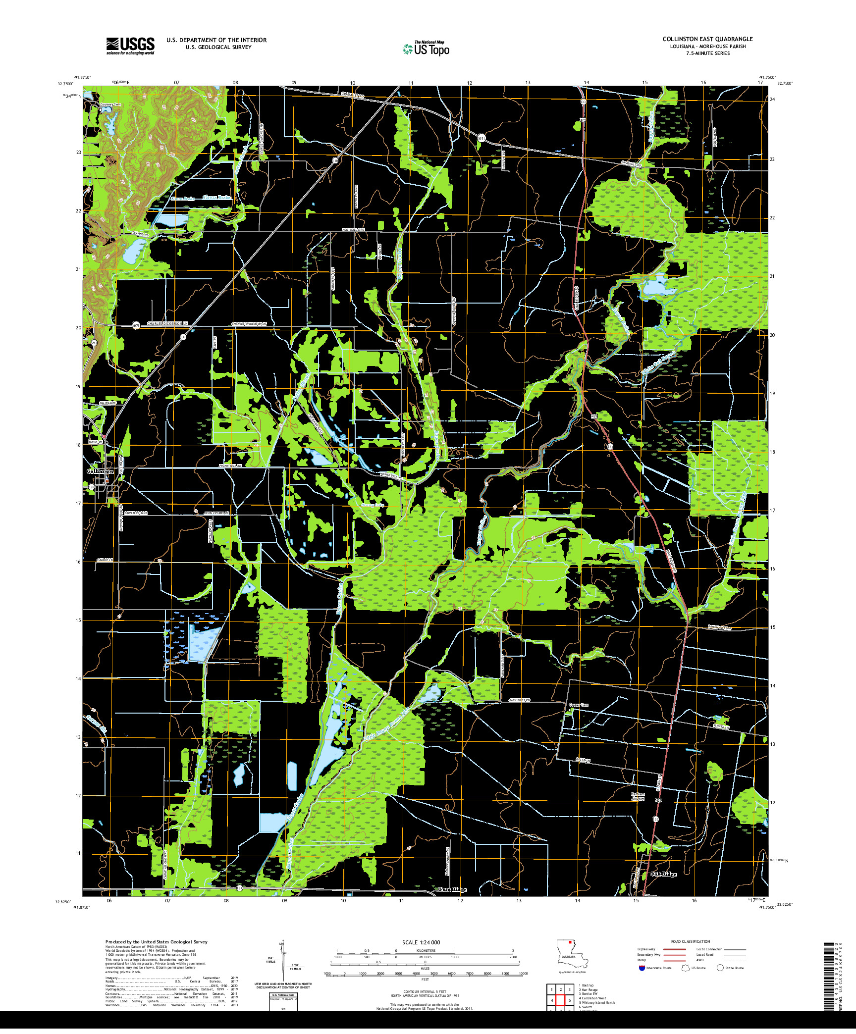 USGS US TOPO 7.5-MINUTE MAP FOR COLLINSTON EAST, LA 2020