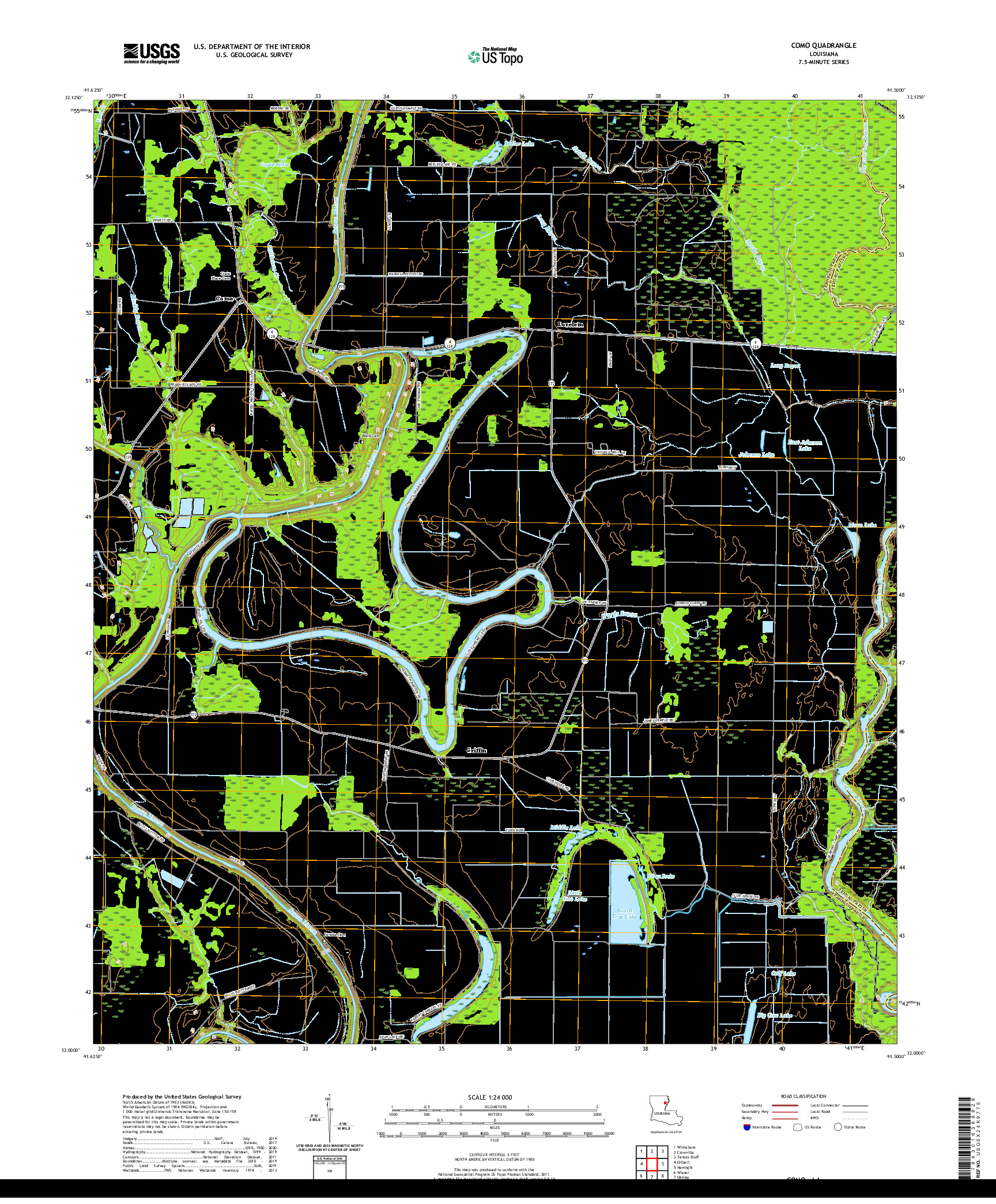 USGS US TOPO 7.5-MINUTE MAP FOR COMO, LA 2020