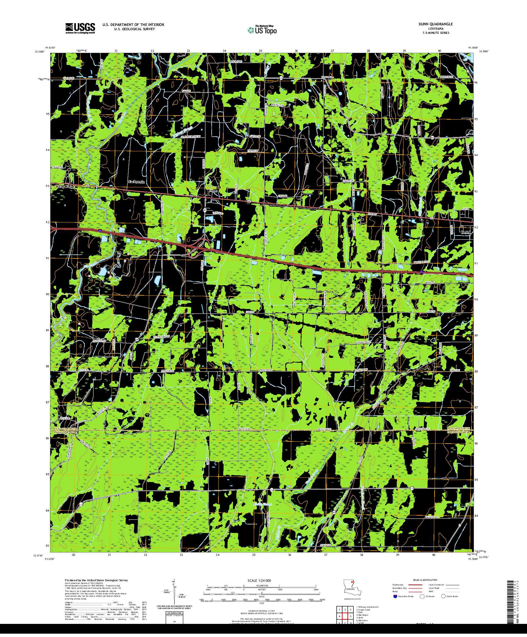 USGS US TOPO 7.5-MINUTE MAP FOR DUNN, LA 2020