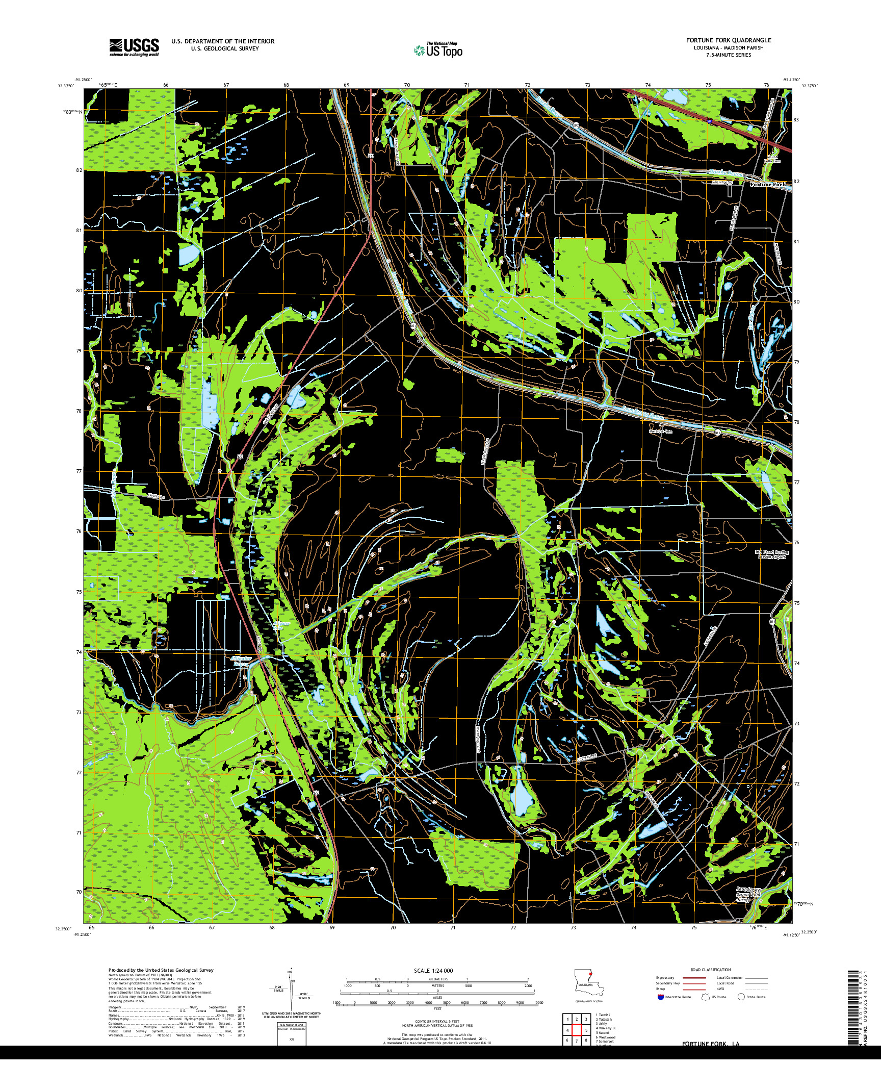 USGS US TOPO 7.5-MINUTE MAP FOR FORTUNE FORK, LA 2020