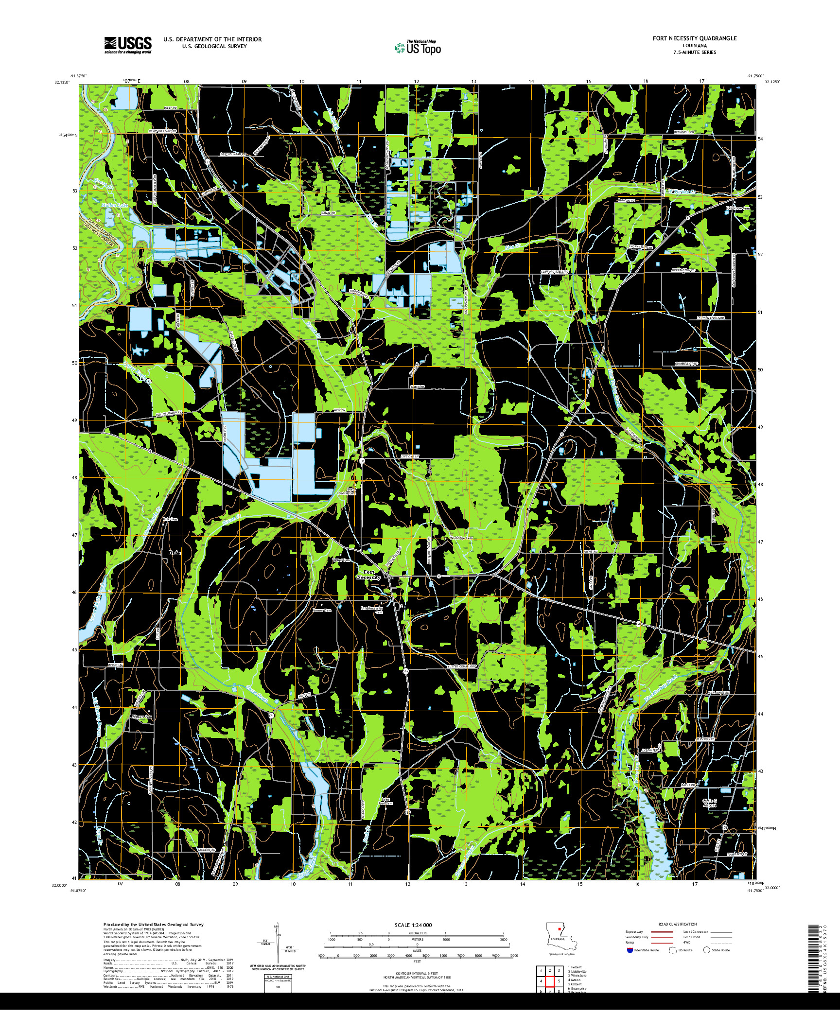 USGS US TOPO 7.5-MINUTE MAP FOR FORT NECESSITY, LA 2020