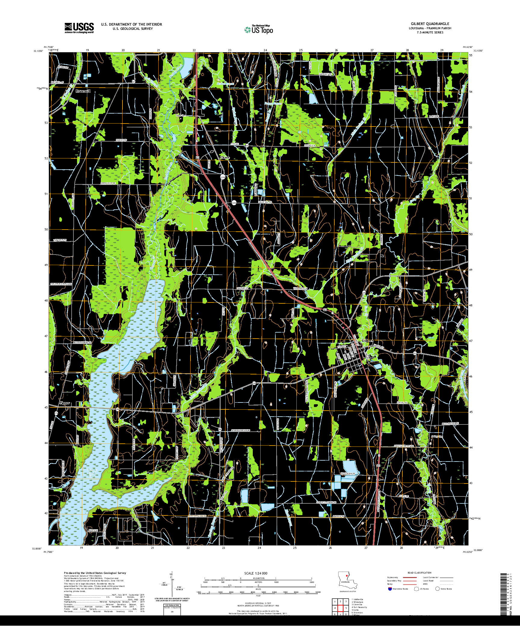 USGS US TOPO 7.5-MINUTE MAP FOR GILBERT, LA 2020