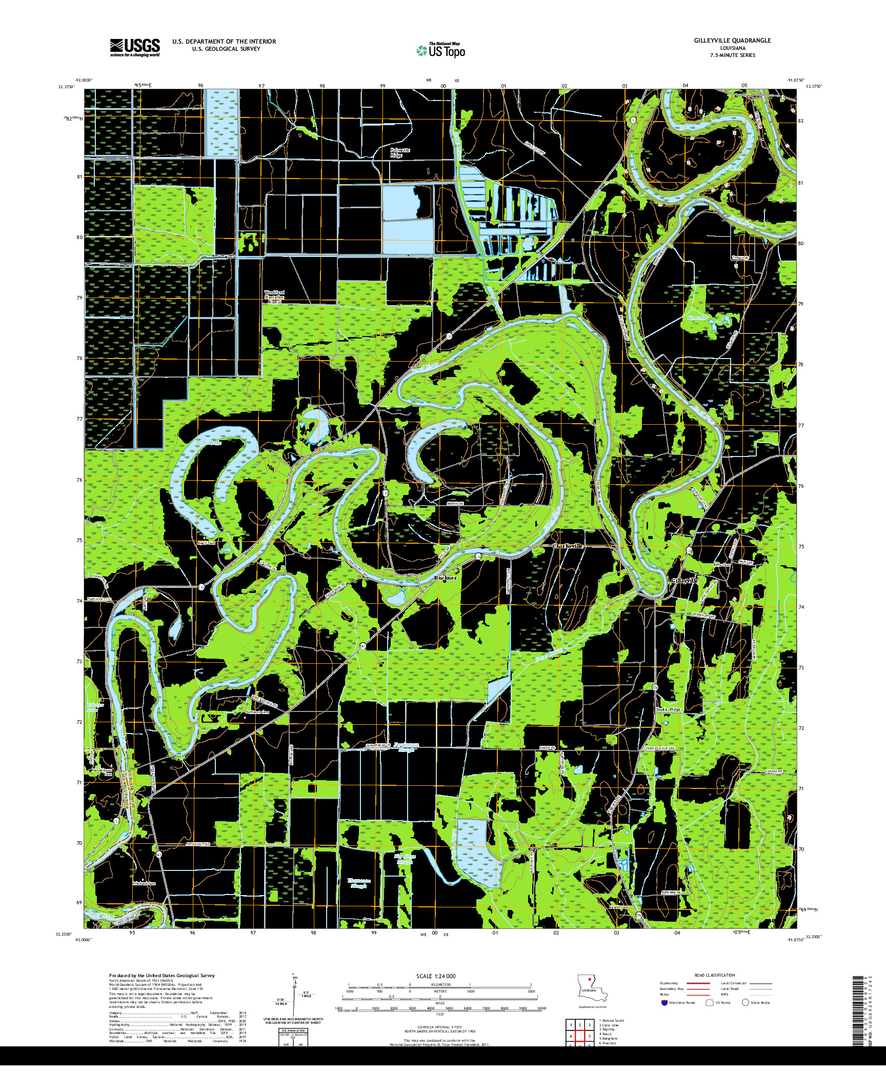 USGS US TOPO 7.5-MINUTE MAP FOR GILLEYVILLE, LA 2020