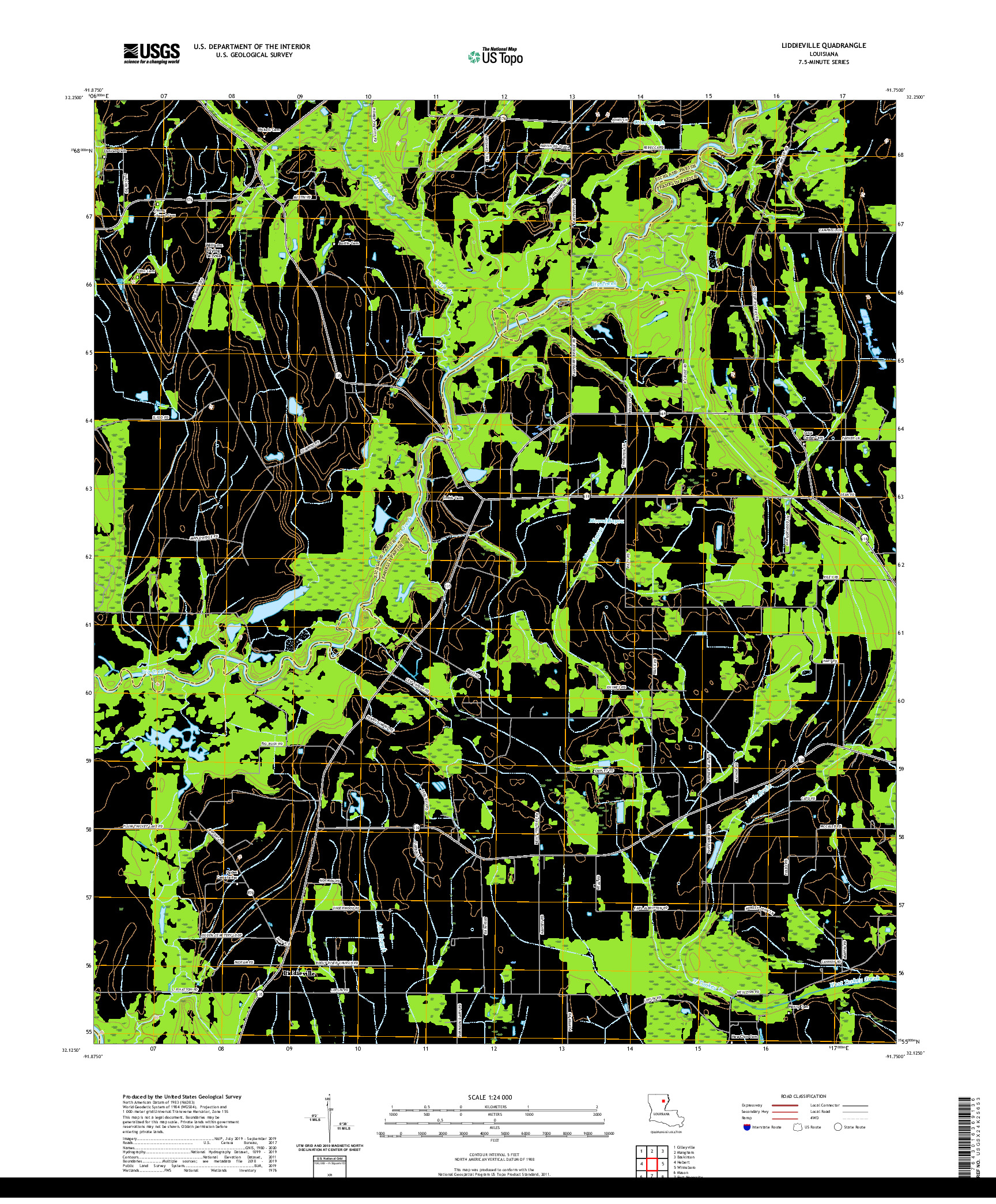 USGS US TOPO 7.5-MINUTE MAP FOR LIDDIEVILLE, LA 2020